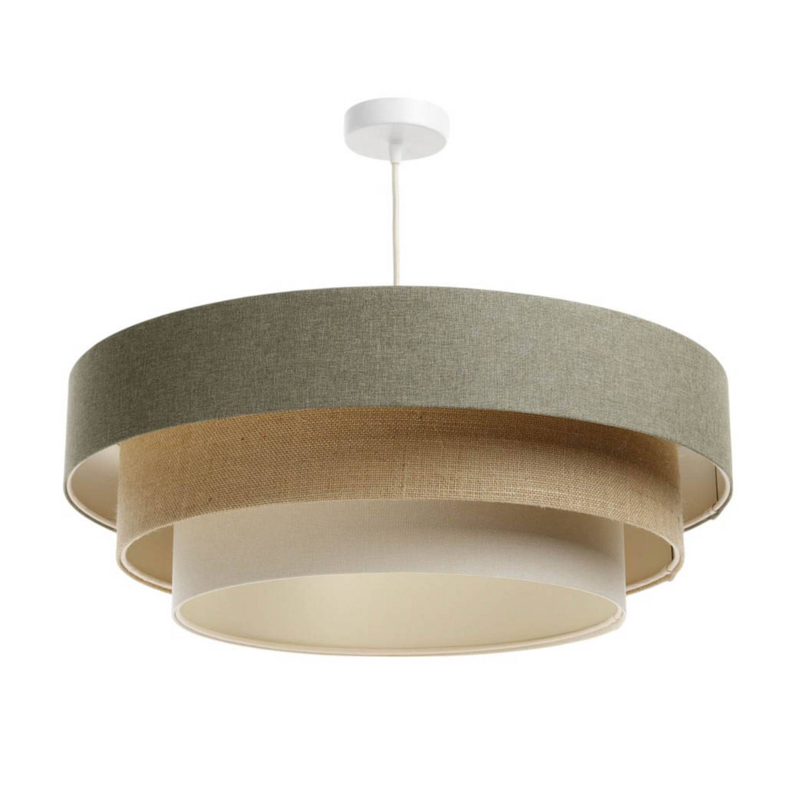 050-106-60 Hängeleuchte boho elegant E27 1x40W Stoff strukturiert auf PVC-Kunststoff grau beige weiß H90cm Ø40cm dimmbar - Bps Koncept
