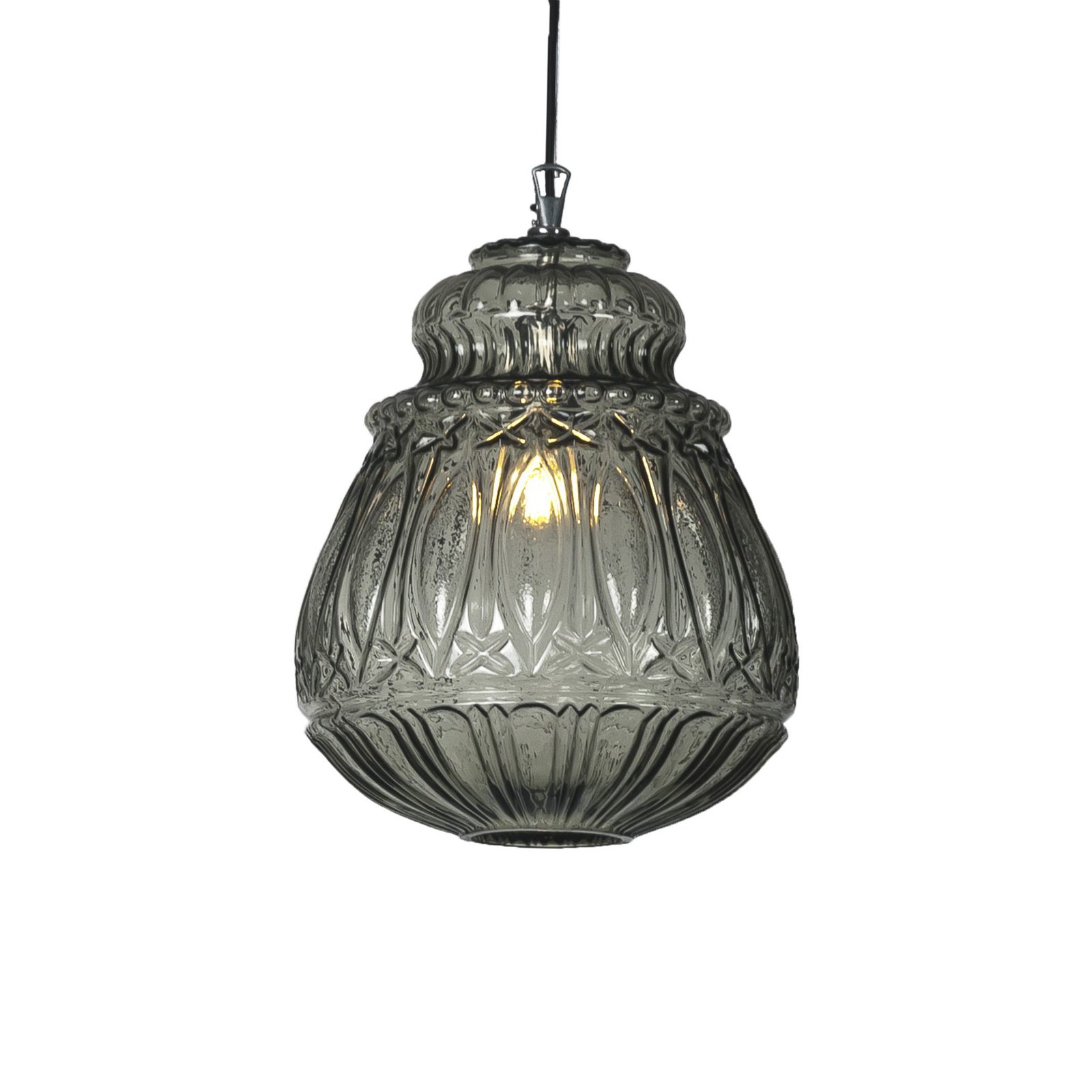 Karman pendant light Ginger, smoke grey, height 37 cm, glass, E27