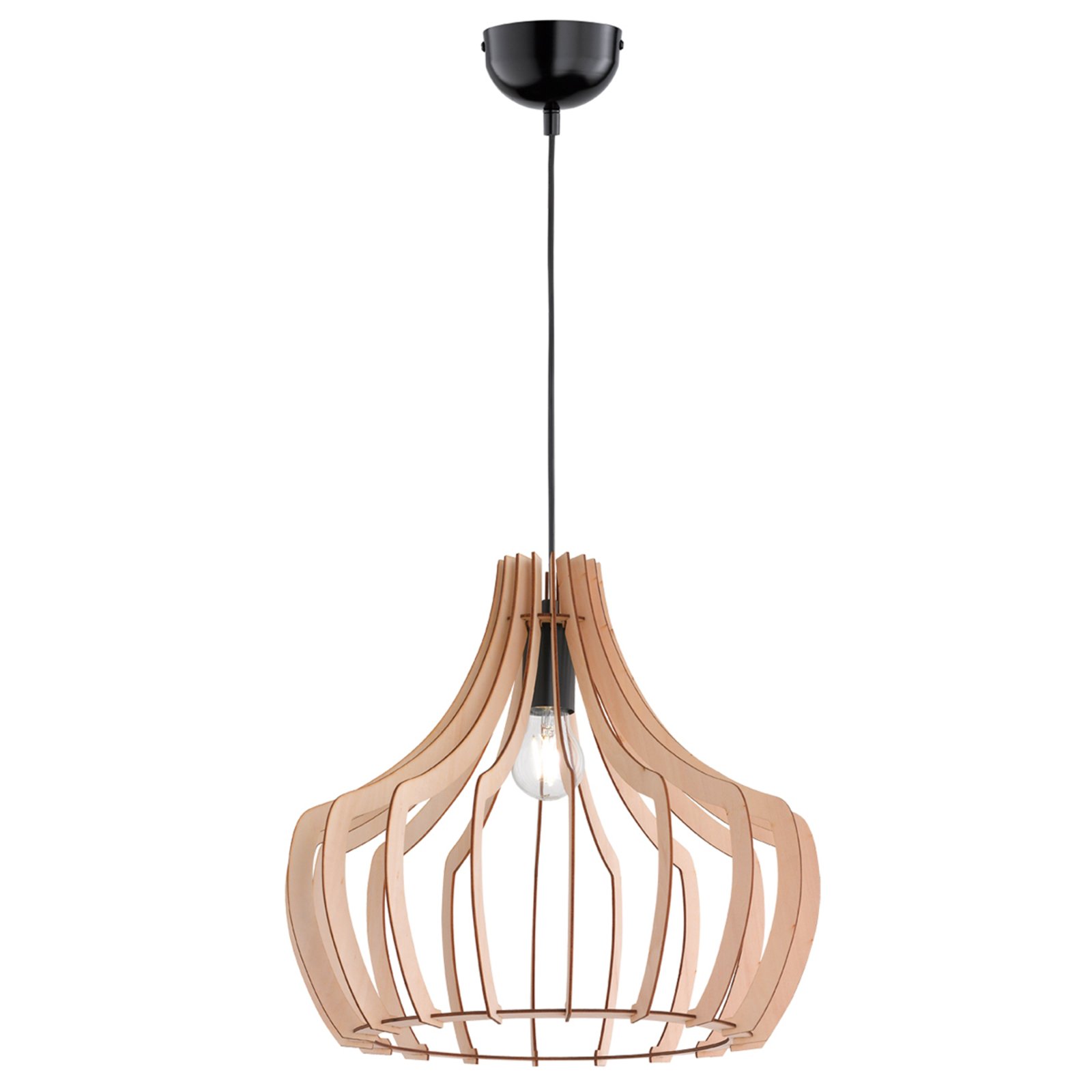 Wooden hanging light Wood with a slatted design