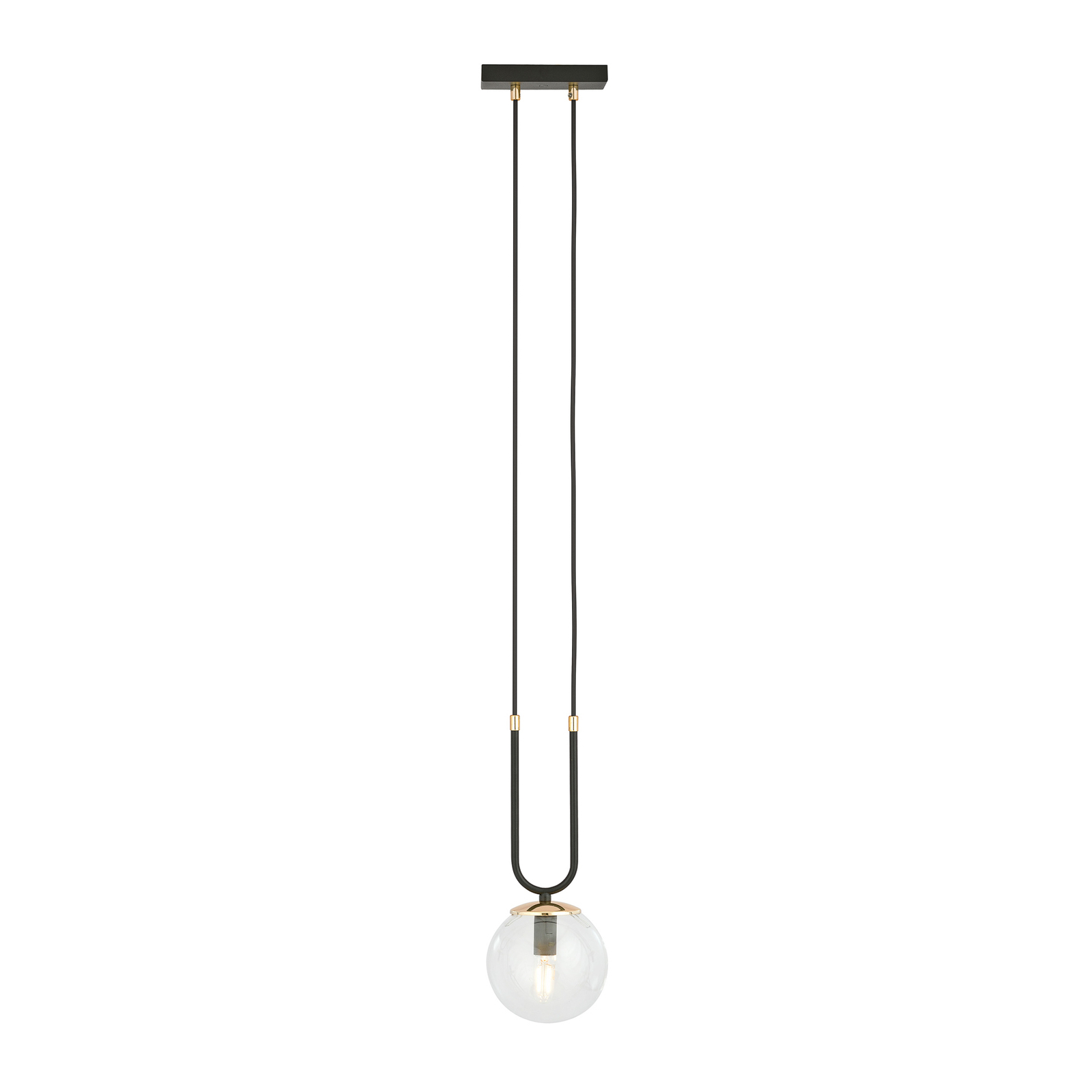 Glam hanging light, black/clear, one-bulb