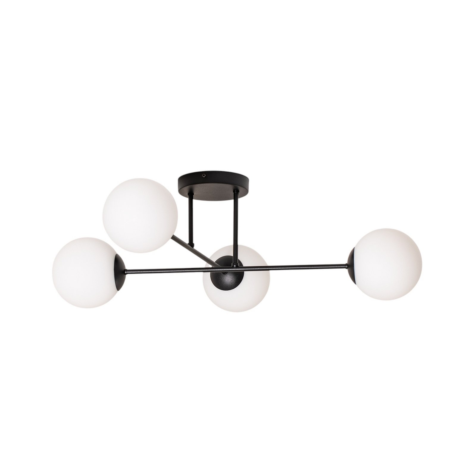 Glassy ceiling lamp, 4-bulb, crossed, black/opal
