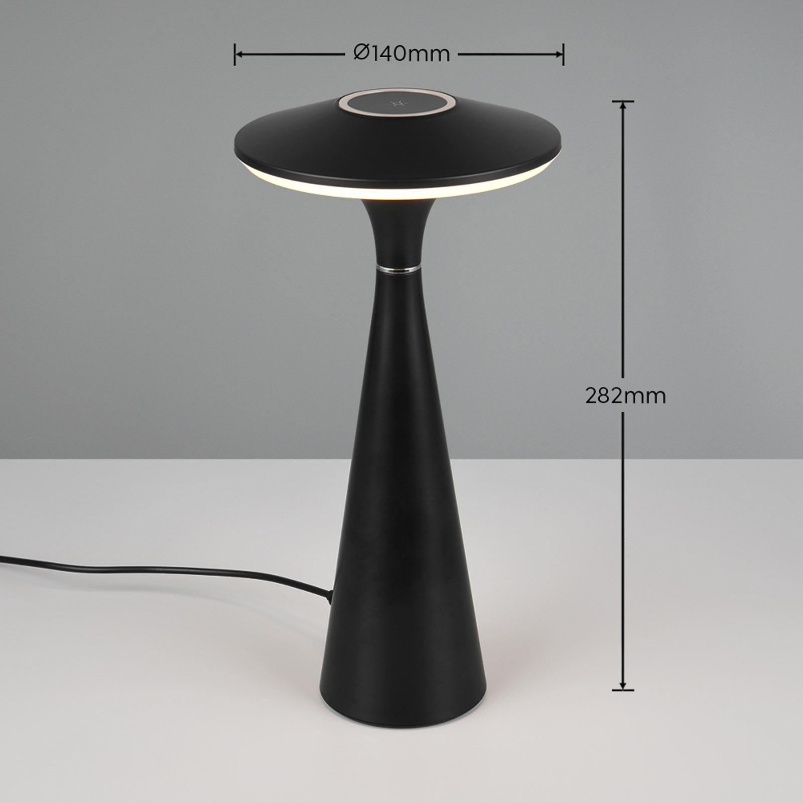 Lampe de table LED rechargeable Torrez, noir, hauteur 28,5 cm, CCT
