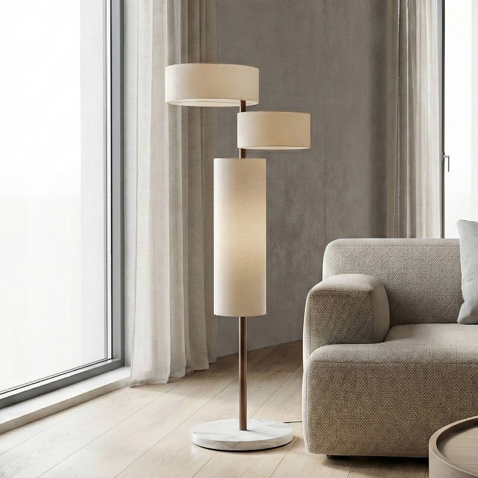 Lucande Stehleuchte Kirim, cremeweiß, Stoff, Höhe 150 cm günstig online kaufen