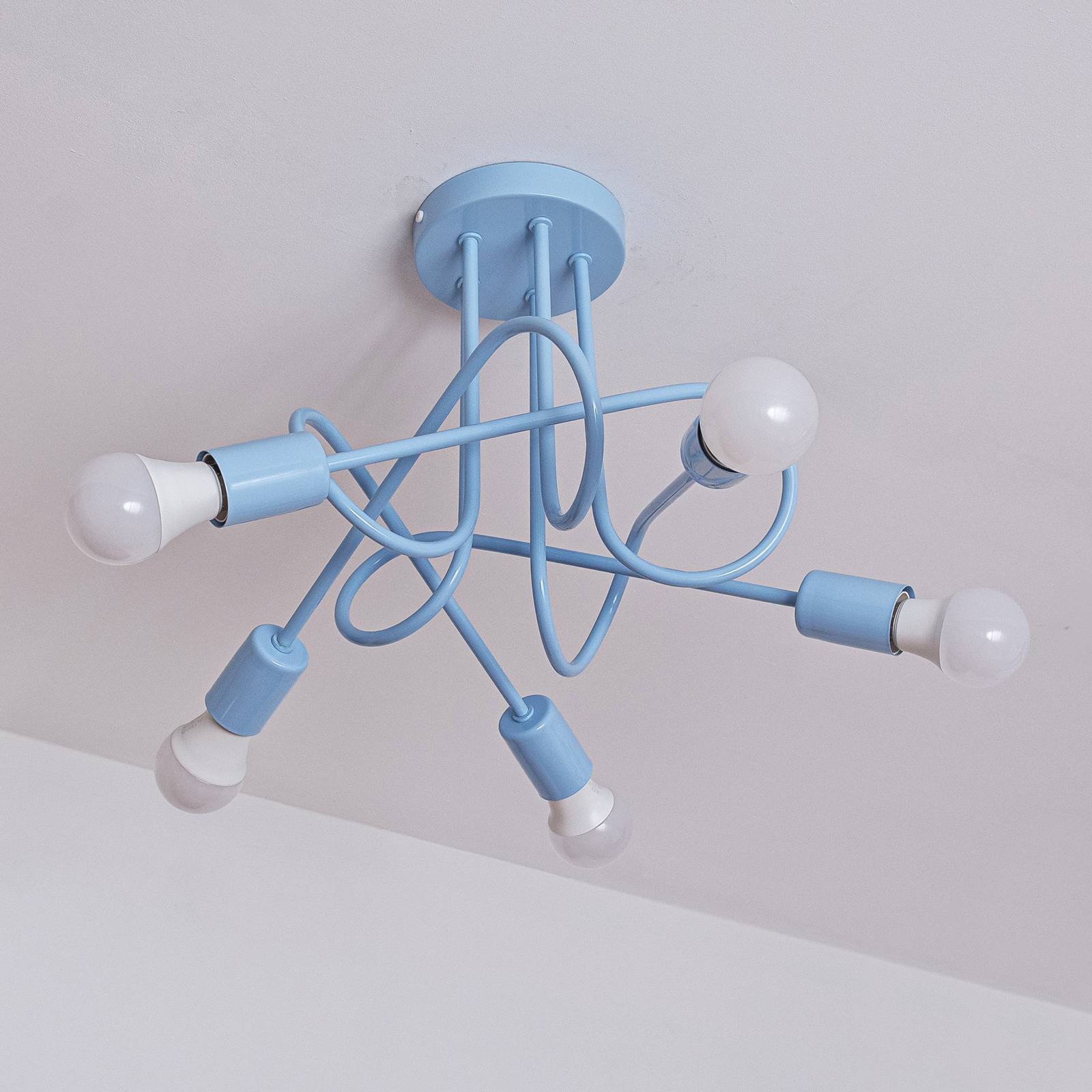 Lampa sufitowa Oxford, jasnoniebieska, Ø 47 cm, metalowa, 5-punktowa