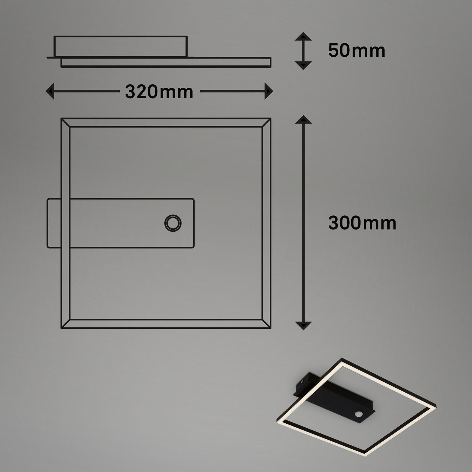 LED-Sensor-Deckenleuchte Nici quadratisch schwarz