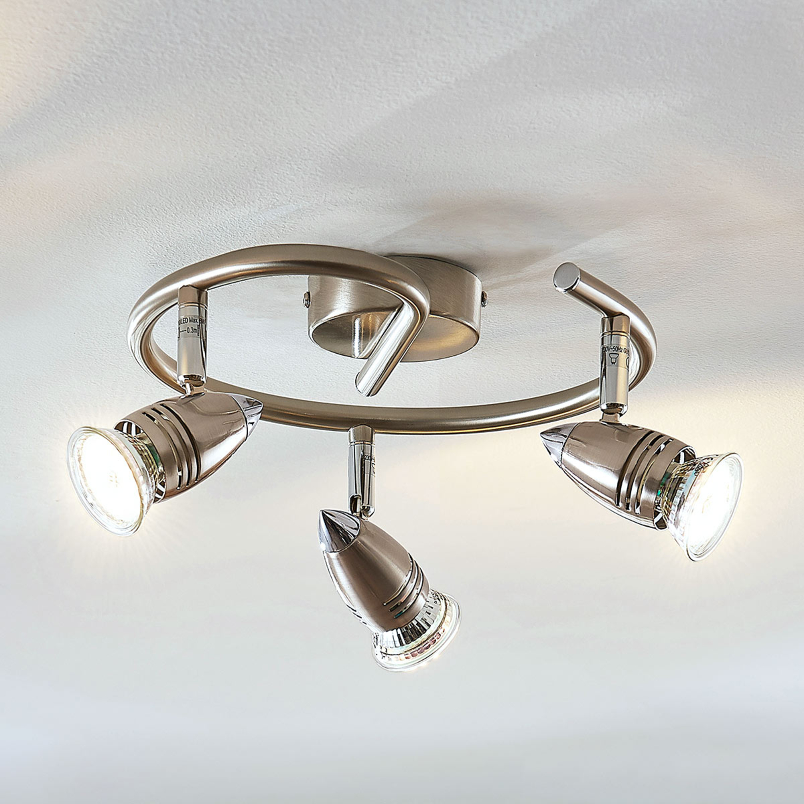 Lindby LED ceiling spotlight Benina, 3-bulb, spiral, for Living / Dining Room, metal, GU10, 5 W, energy efficiency: A+, H: 15.5 cm