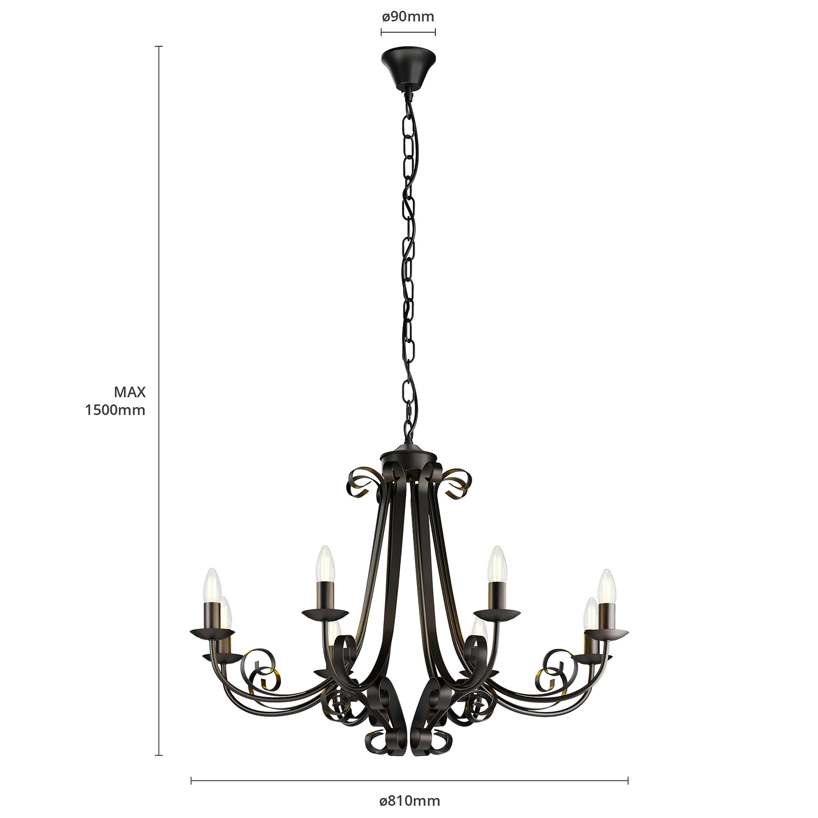 Lindby Scaleria chandelier, 8-bulb, brown