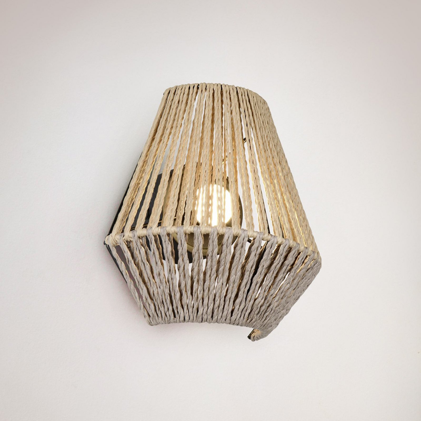 LED battery-powered wall light Lira, brown, paper yarn, touch, H 19 cm