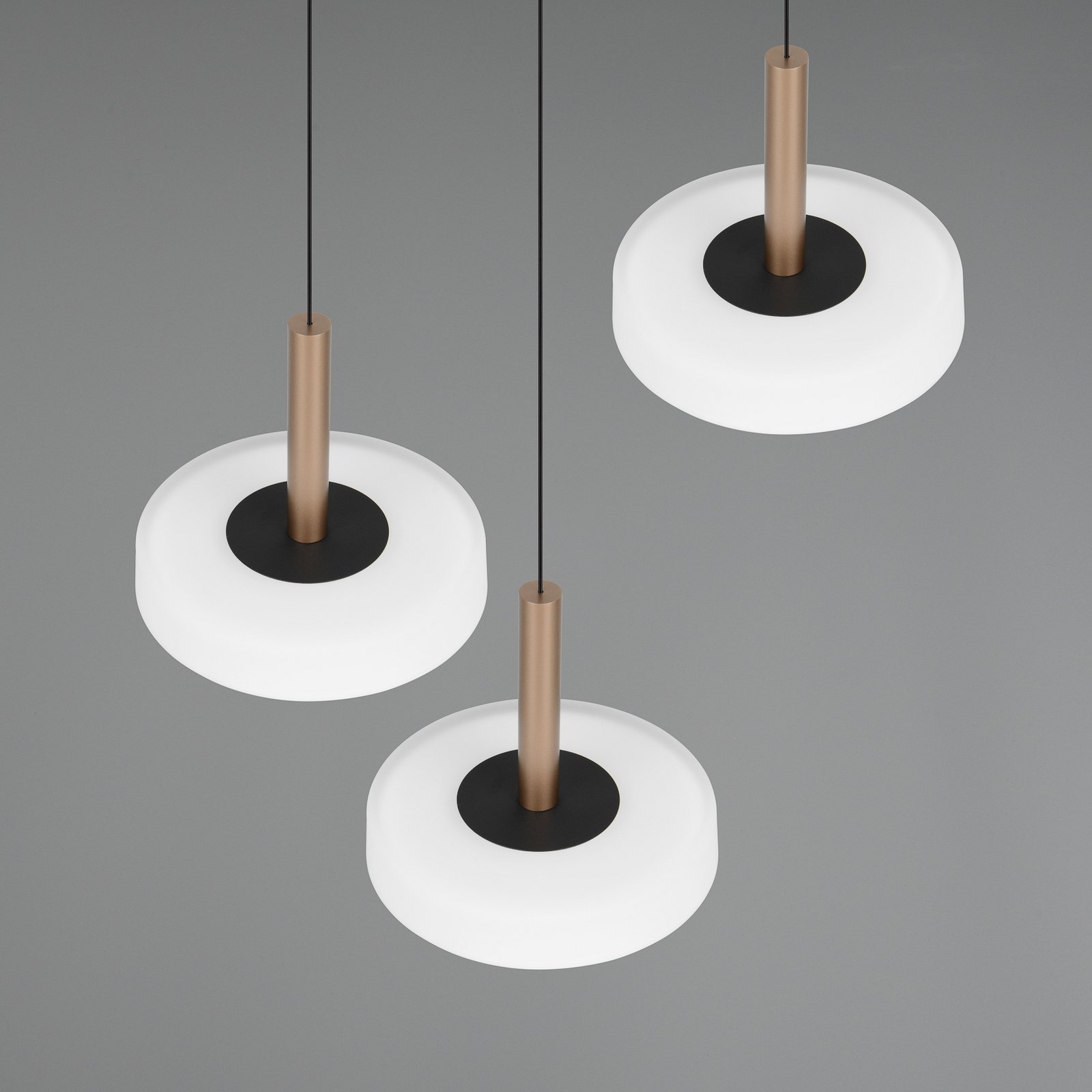 Suspension LED Celeste, blanc/brun, Ø 35 cm à 3 lampes. Verre à intensité