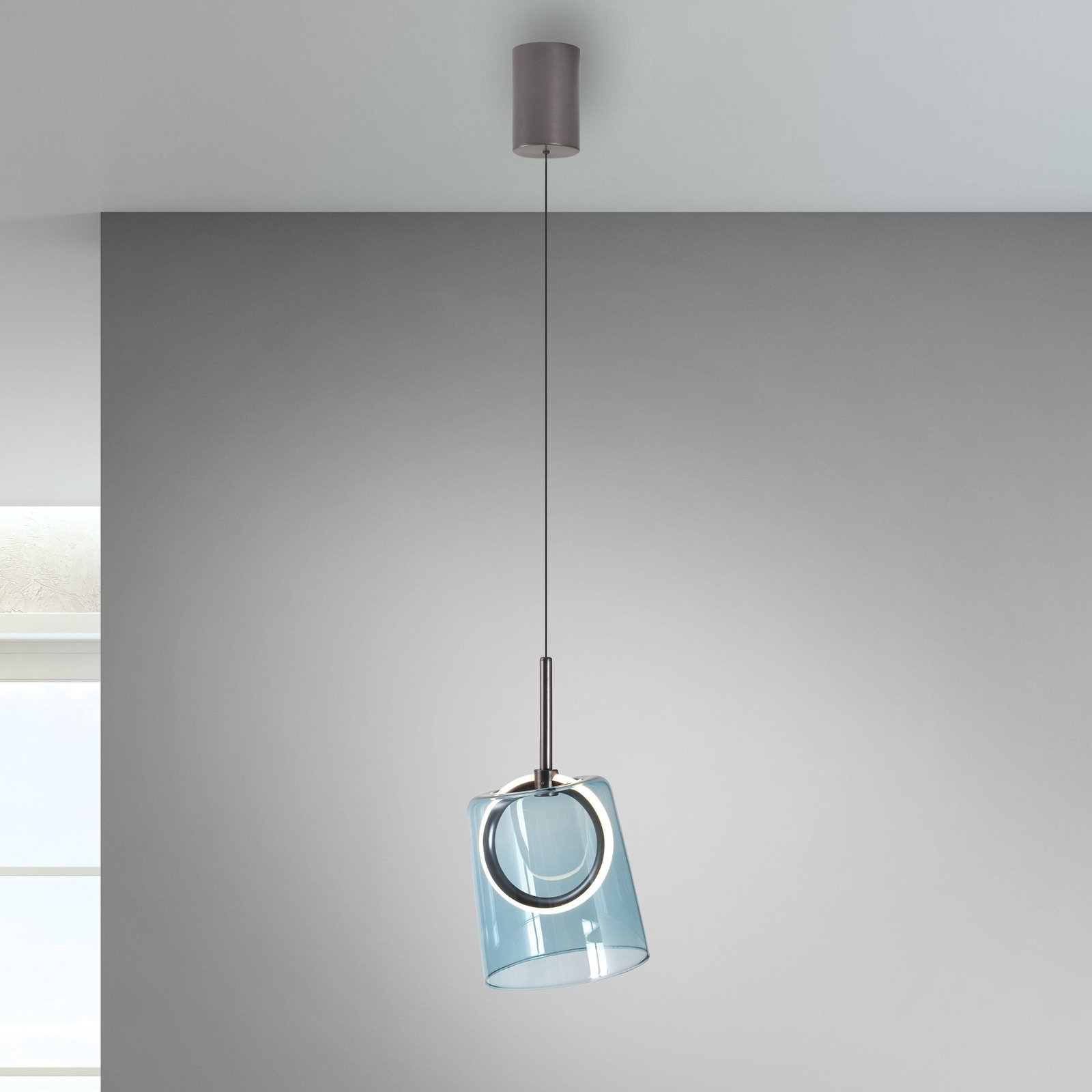 Paul Neuhaus Suspension LED Zula, bleu, Ø 15 cm, verre