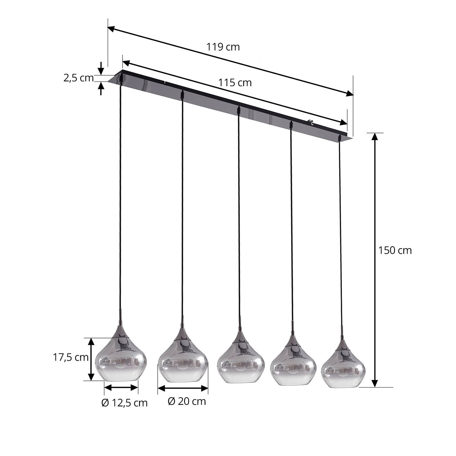 Lucande Suspension Jarven à 5 lampes noir verre