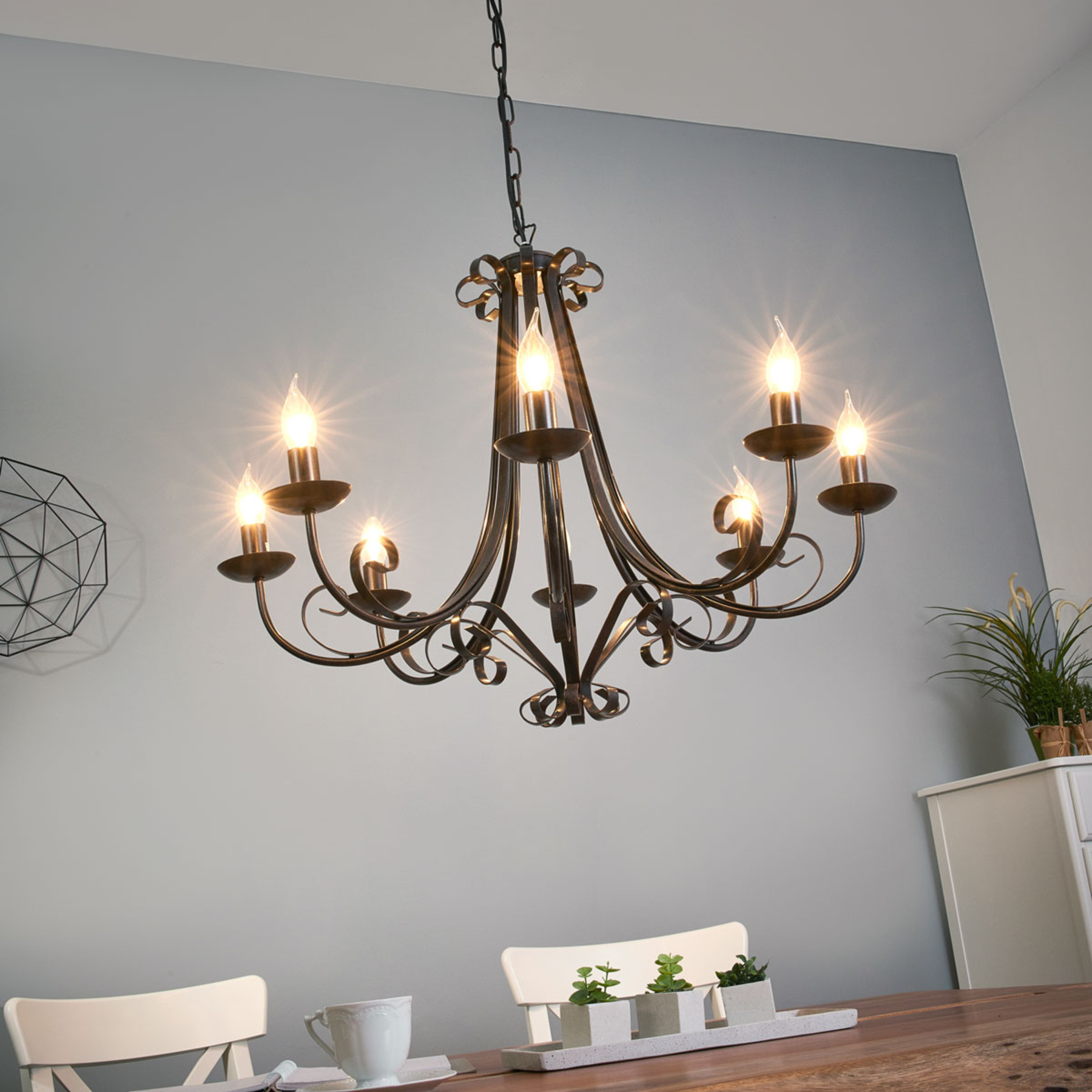 Fischer & Honsel Roma Chandelier Country House Eight Bulbs, for Living / Dining Room, Metal, E14, 30 W, energy efficiency: A++, H: 56 cm