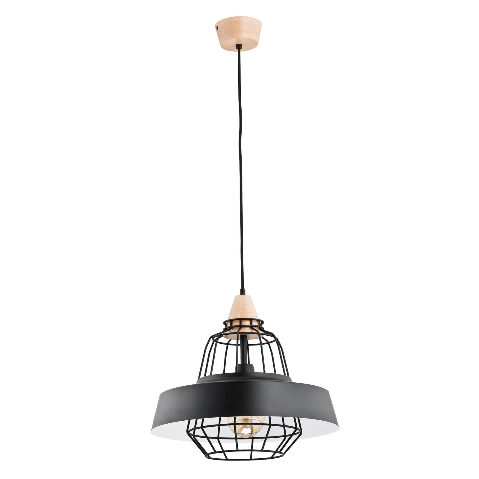 Lámpara colgante Thumby, negro/madera
