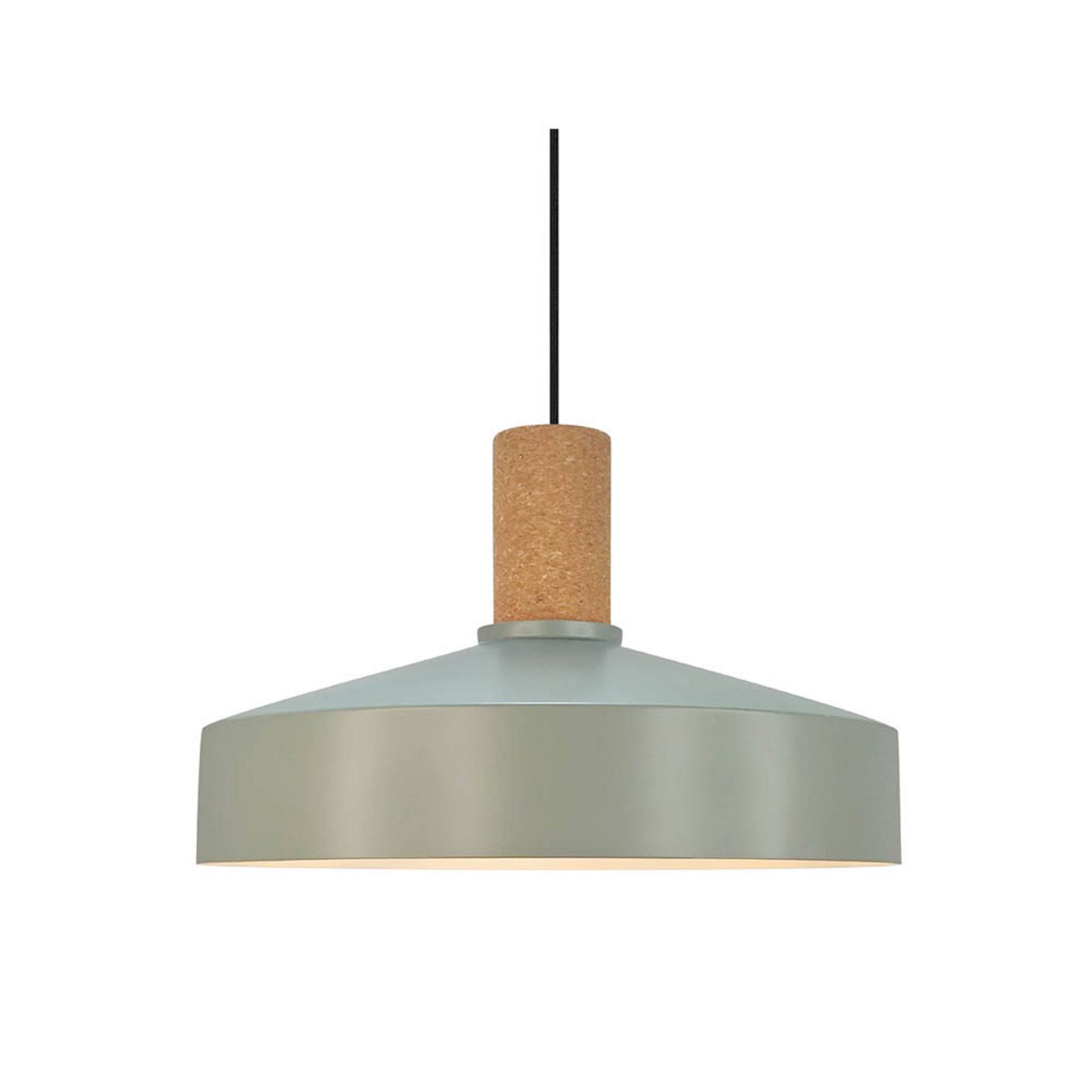 Pendellampe Elvas, staubgrün, Ø 37 cm, Metall/Kork