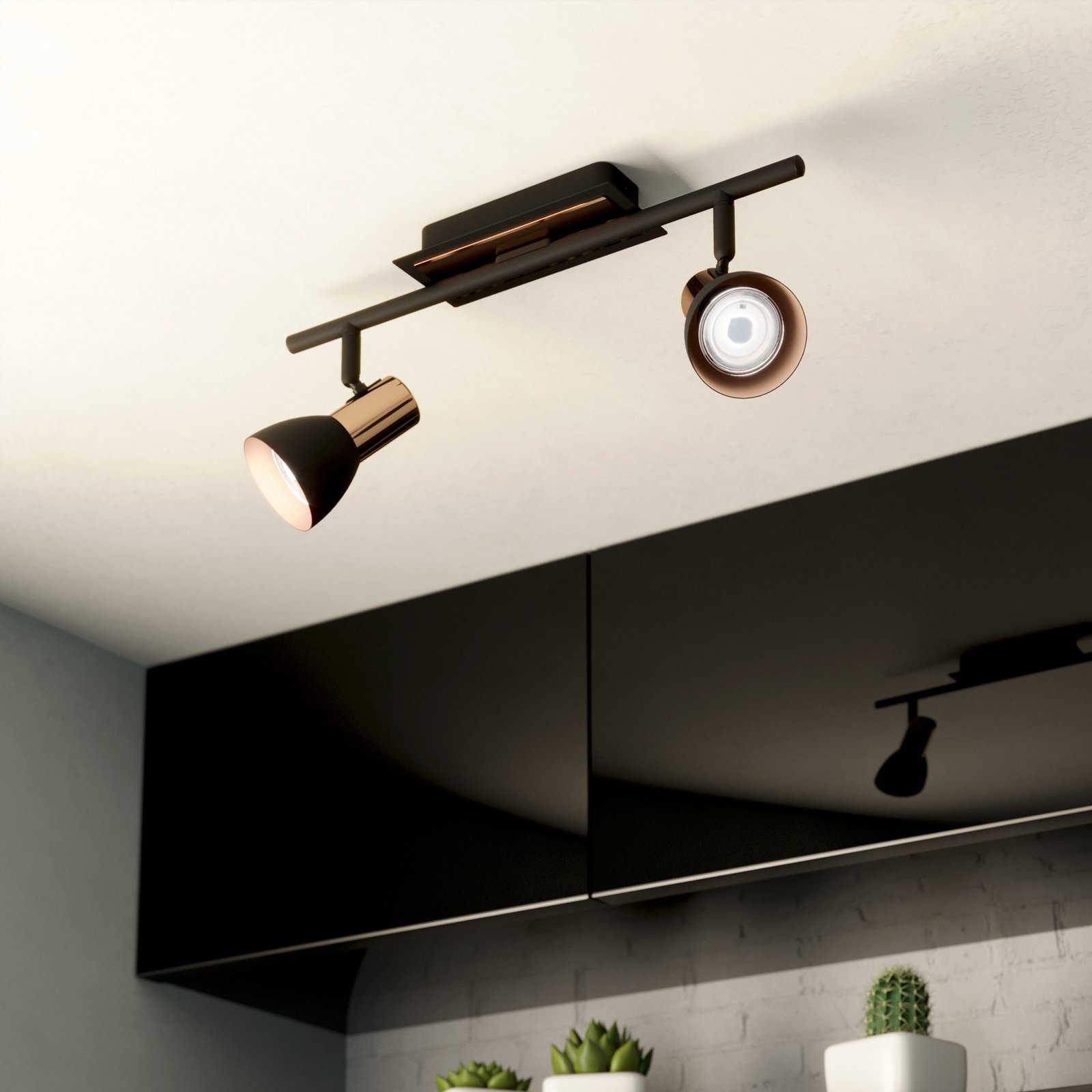 Barnham LED loftspot, længde 39,5 cm, sort/kobber