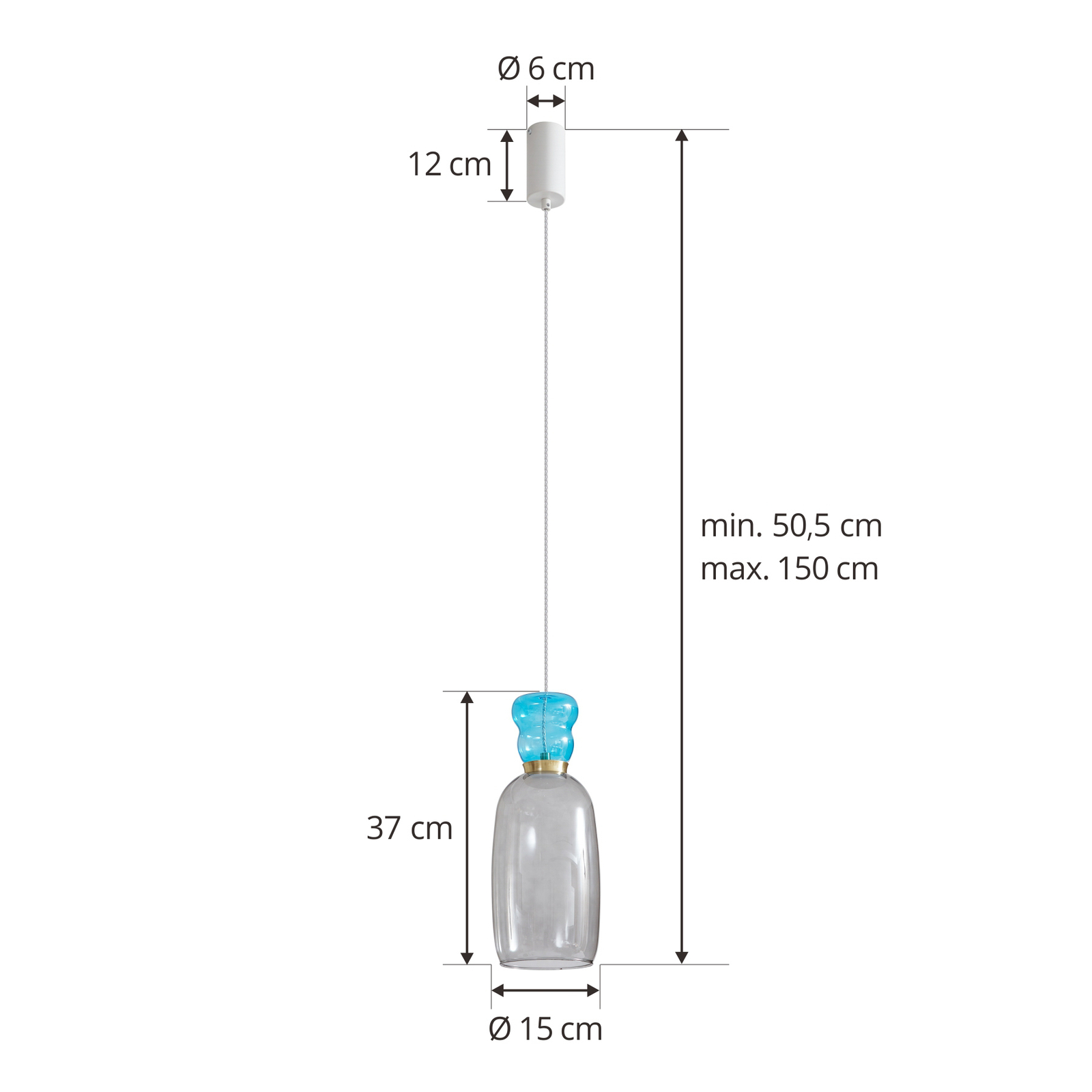 Lucande LED hengelampe Fay, lys grå/lys blå, glass, Ø 15 cm
