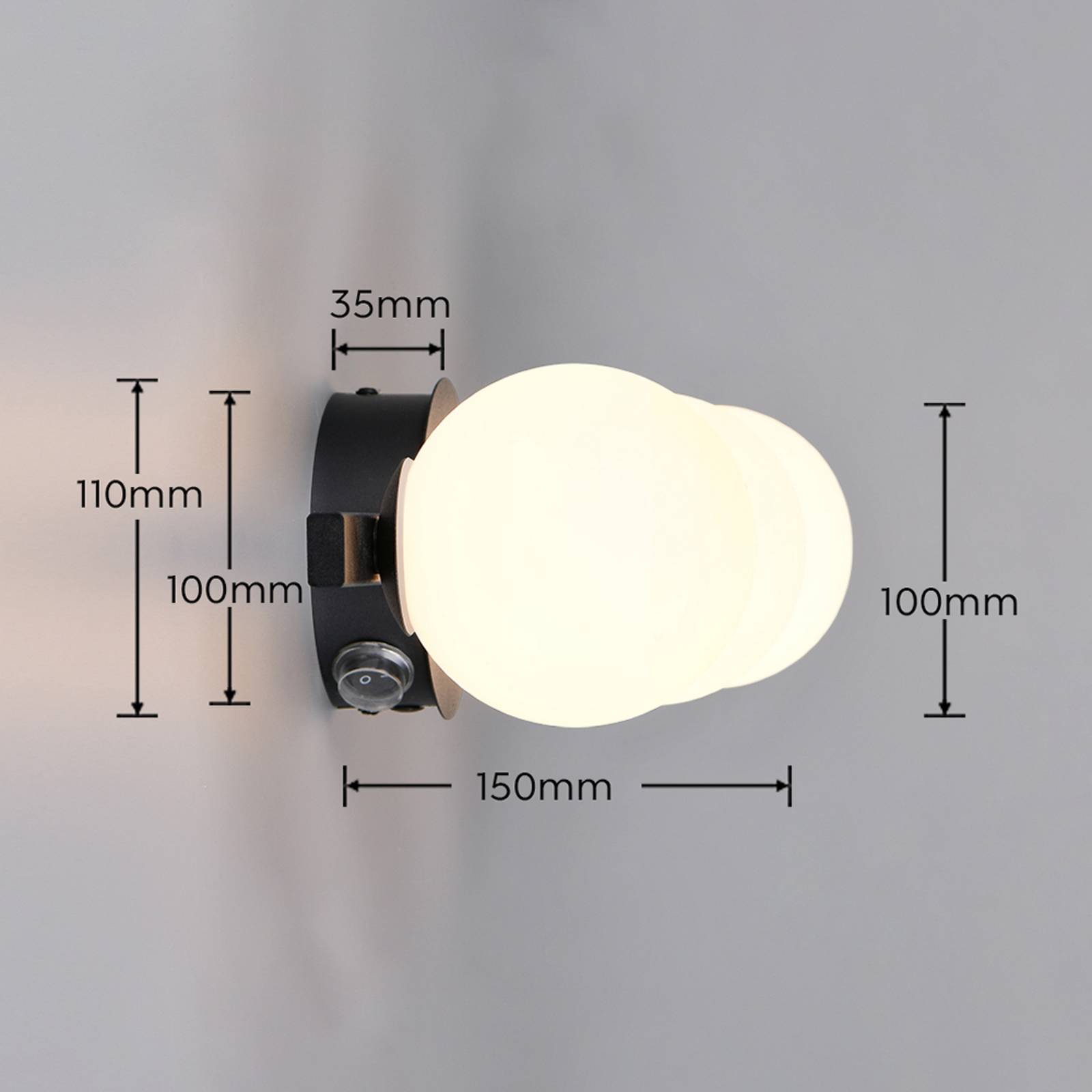 Vegglampe Alfio, 50 cm, svart metall/glass, IP44, 3 lyskilder
