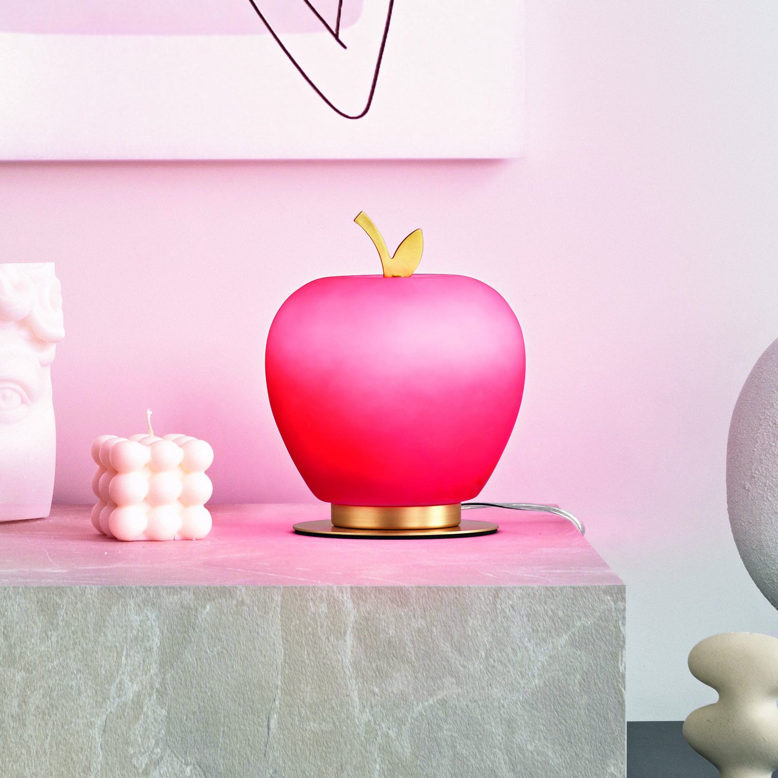 Lámpara de mesa LED Wendy, rojo/oro, forma de manzana, cristal, atenuable