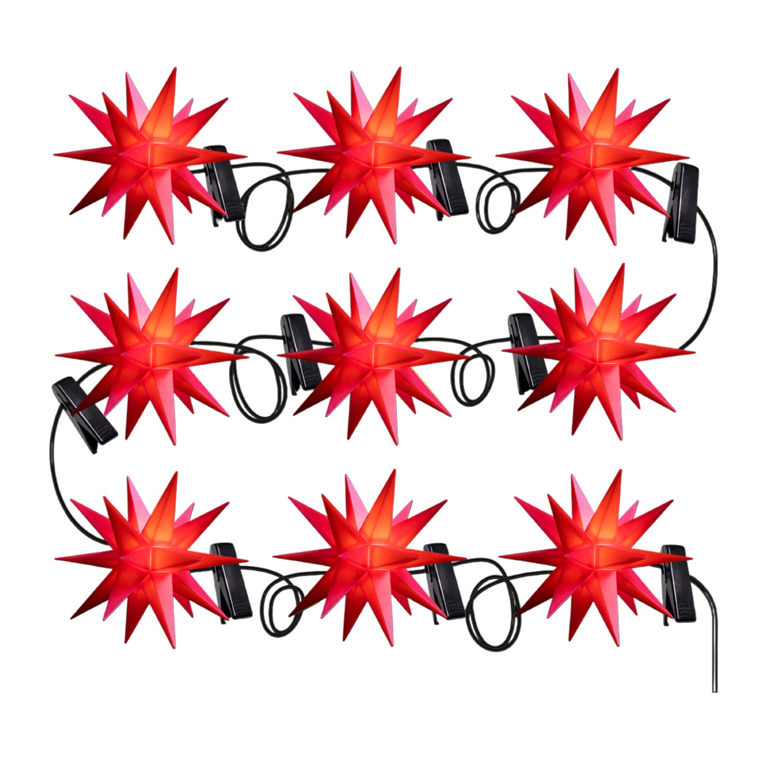 Łańcuch świetlny LED z gwiazdkami, 9-pkt. czerwony