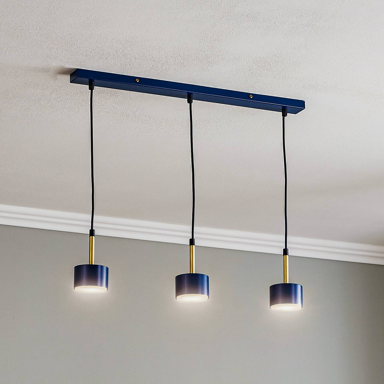 Eko-Light Suspension Arena longue à trois lampes bleu-doré