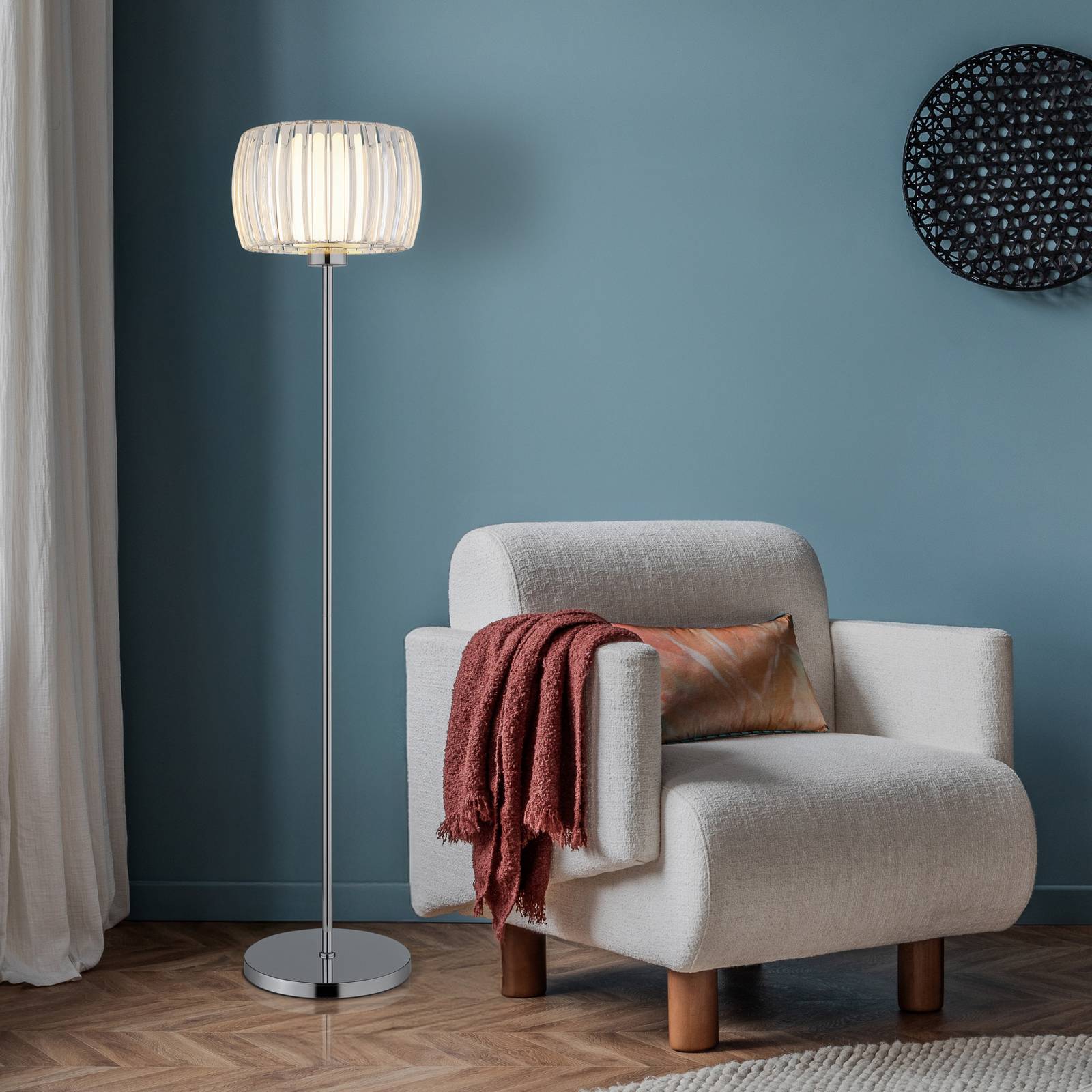 Lampa stojąca Maribel, wysokość 150 cm, chrom/przezroczysta, metal