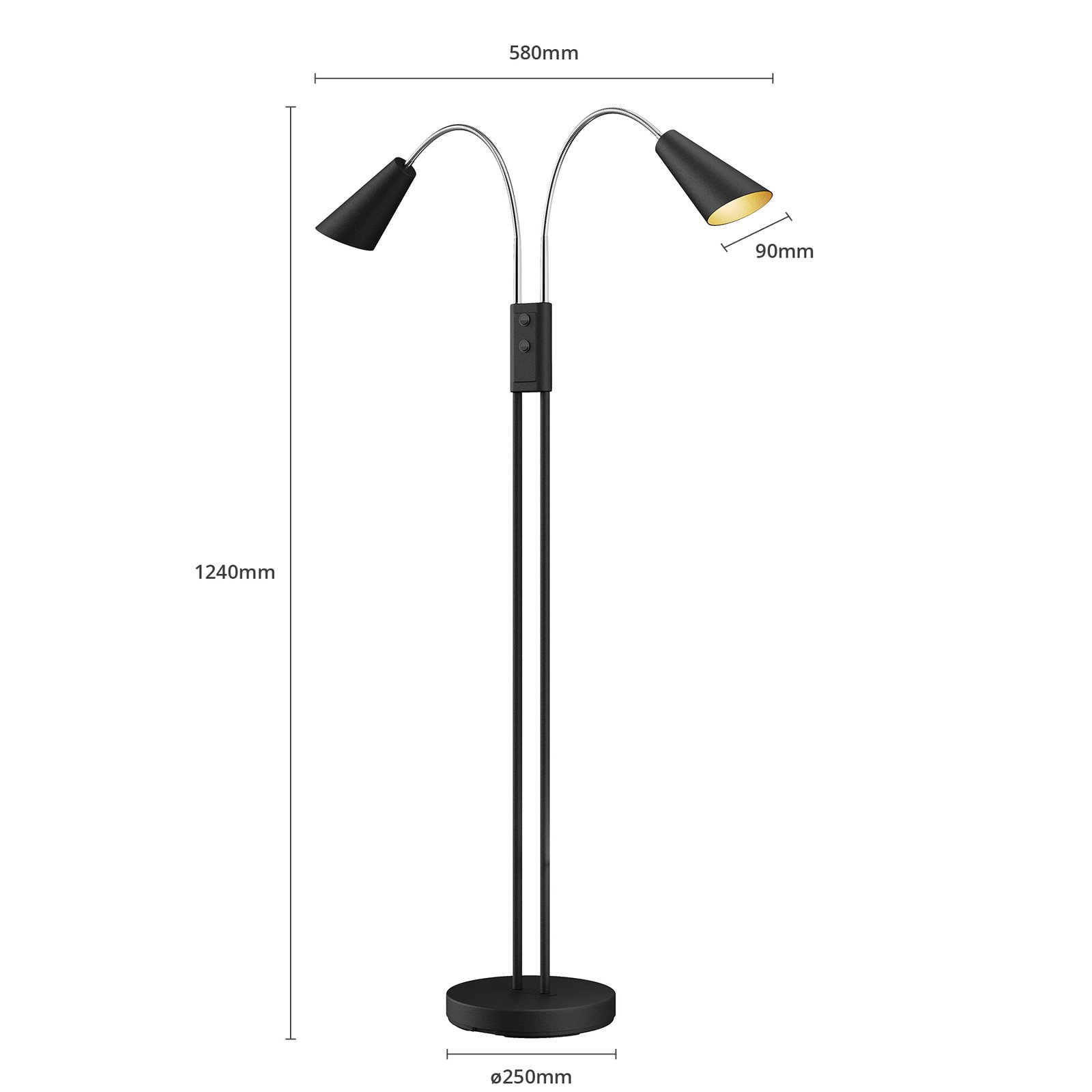 Medira Stehleuchte Black/Gold - Lucande