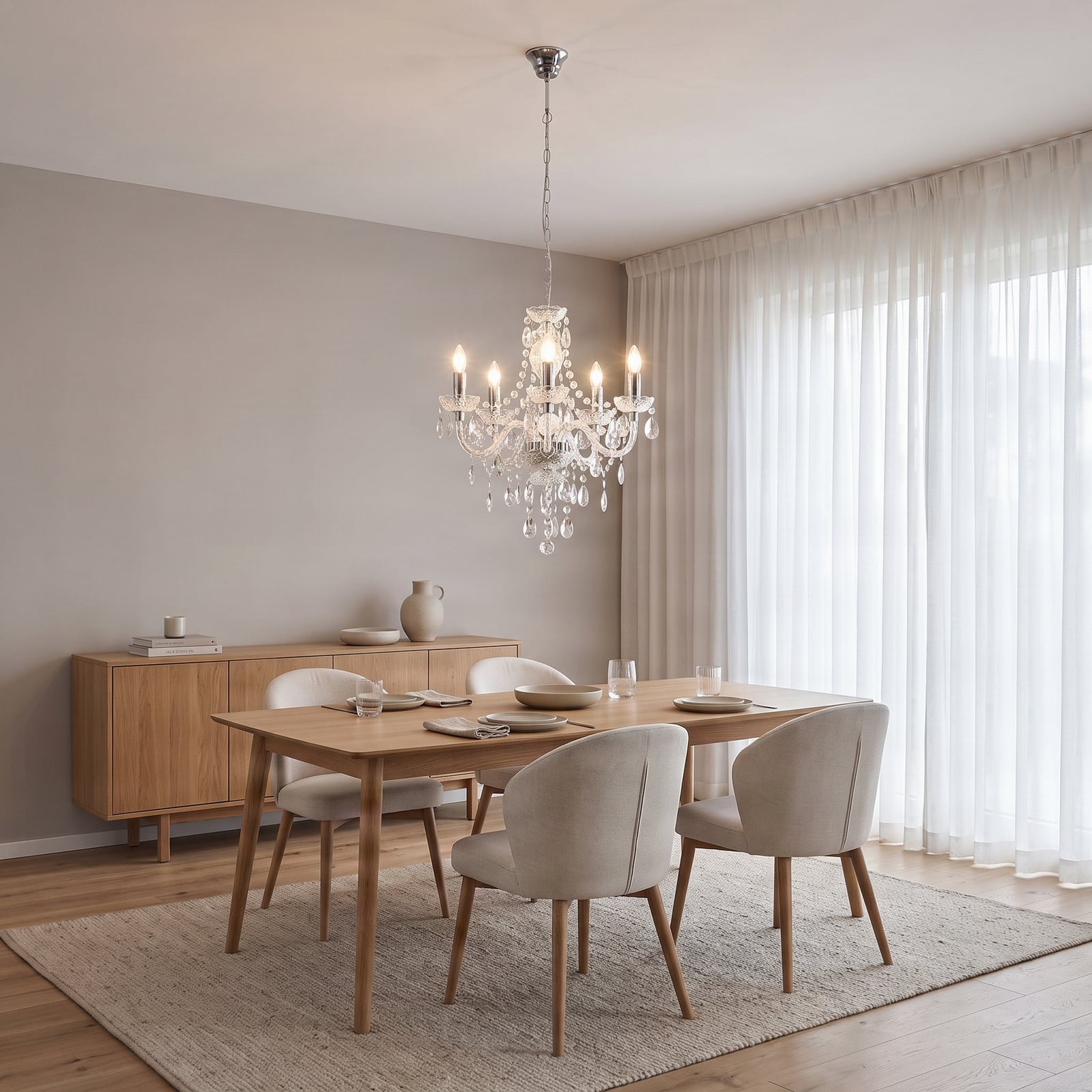 Lindby Merida chandelier, chrome, metal, 5-bulb, Ø 52 cm