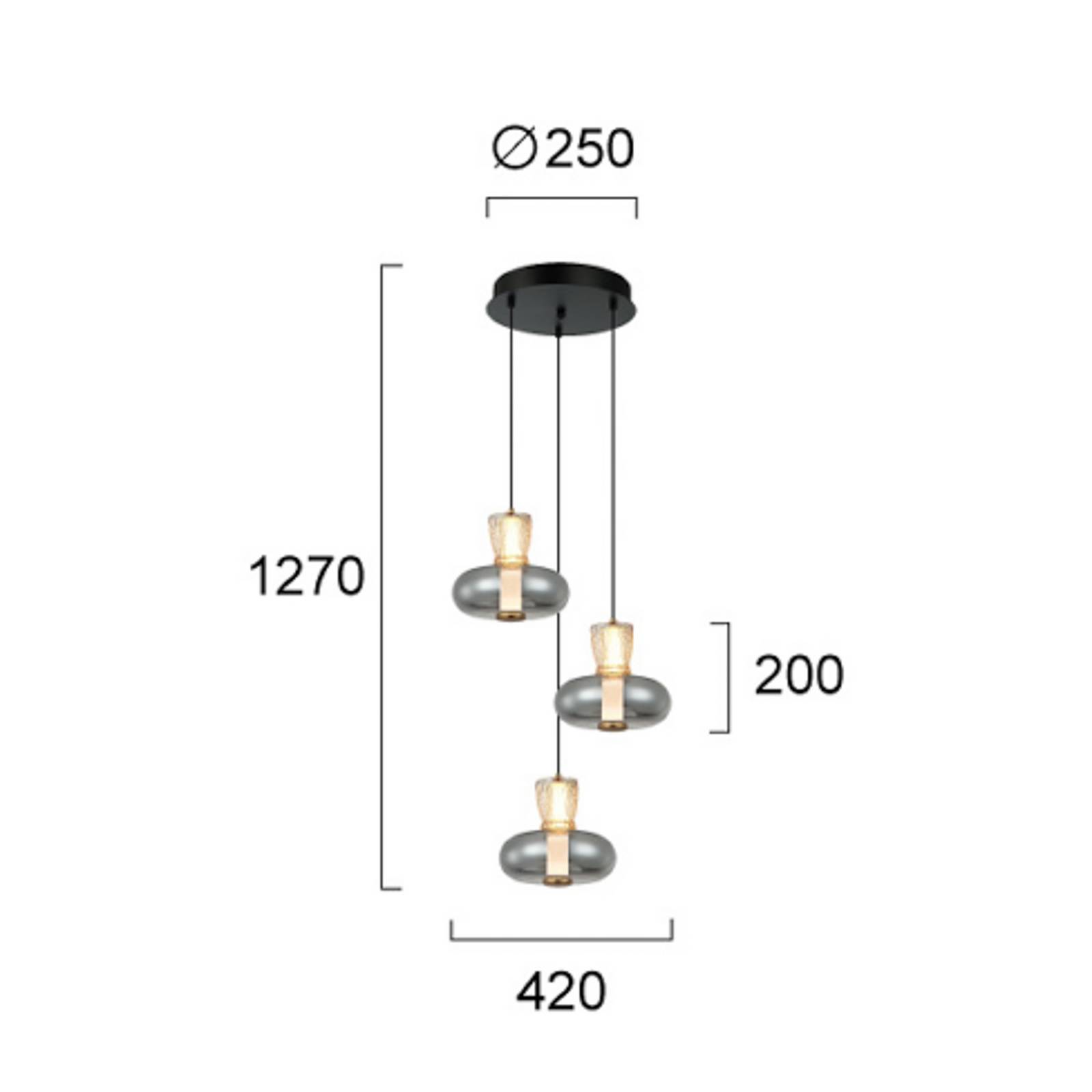 Żyrandol LED Sire, Ø 42 cm, dymiona/brązowa, metal/szkło, 3-punktowa.