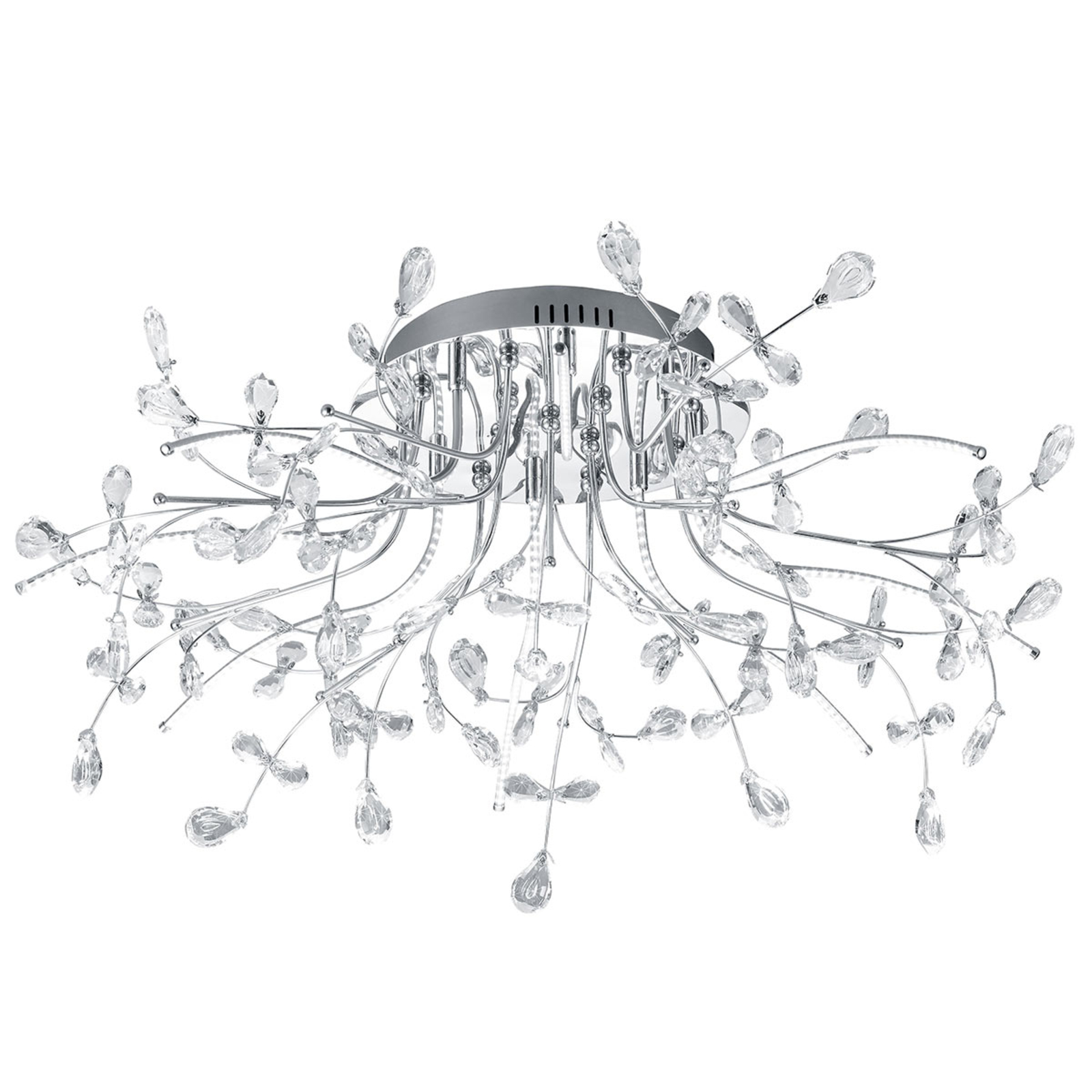 B-Leuchten Crystal ceiling light, chrome, 77 cm, for Living / Dining Room, metal, acrylic, glass crystals, 28 W, energy efficiency: A+, H: 31 cm