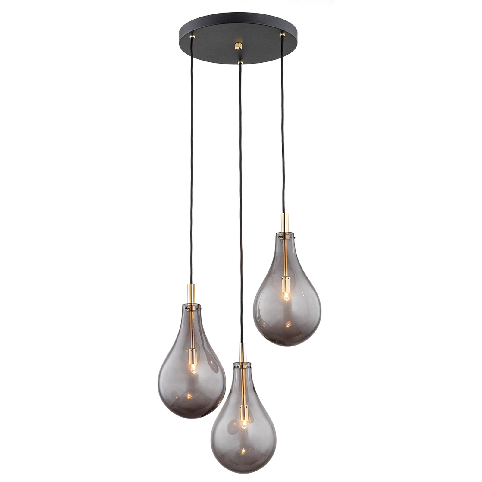 Hanglamp Oaza, 3-lamps, rookgrijs/zwart