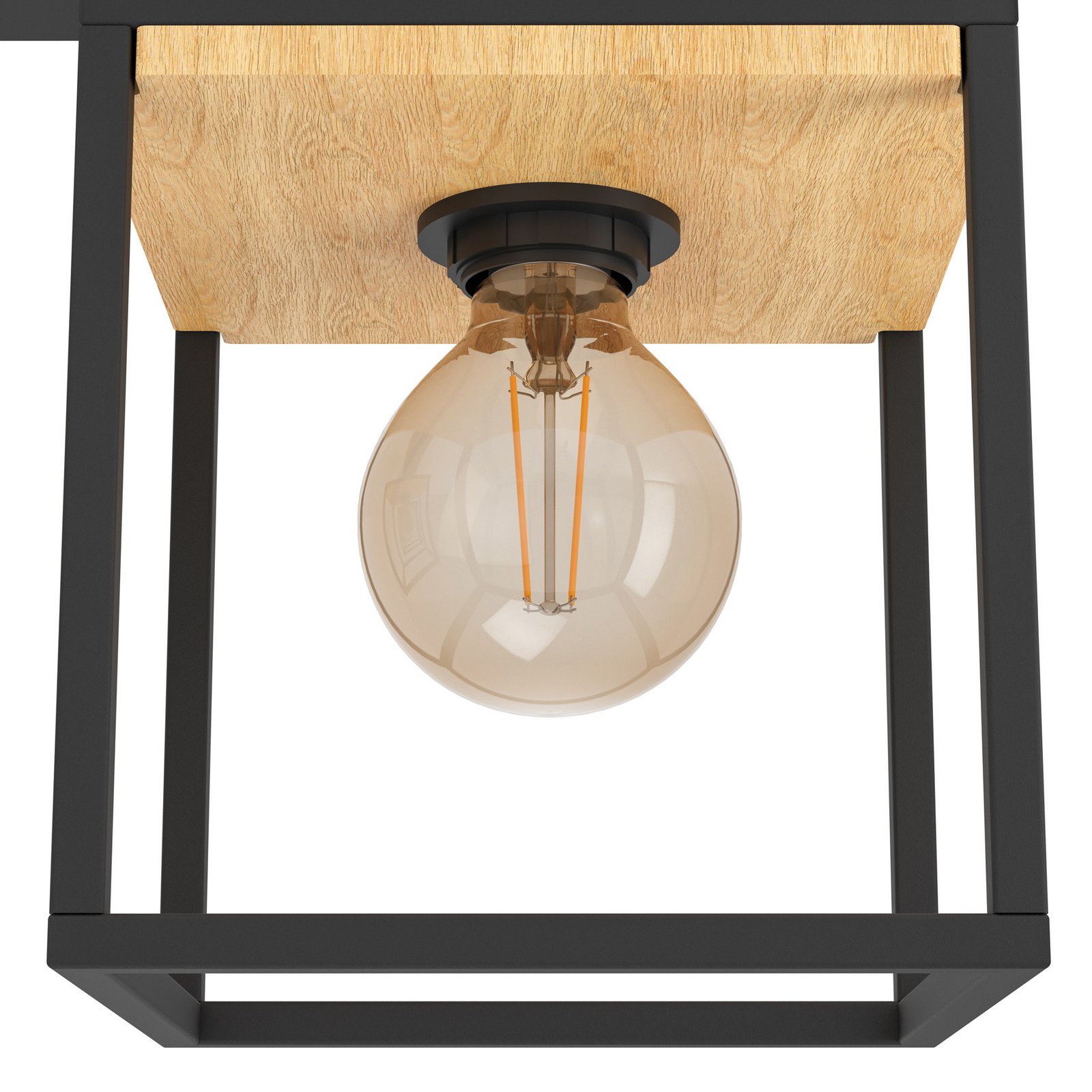 Libertad plafón, longitud 86 cm, negro/madera 3 luces.