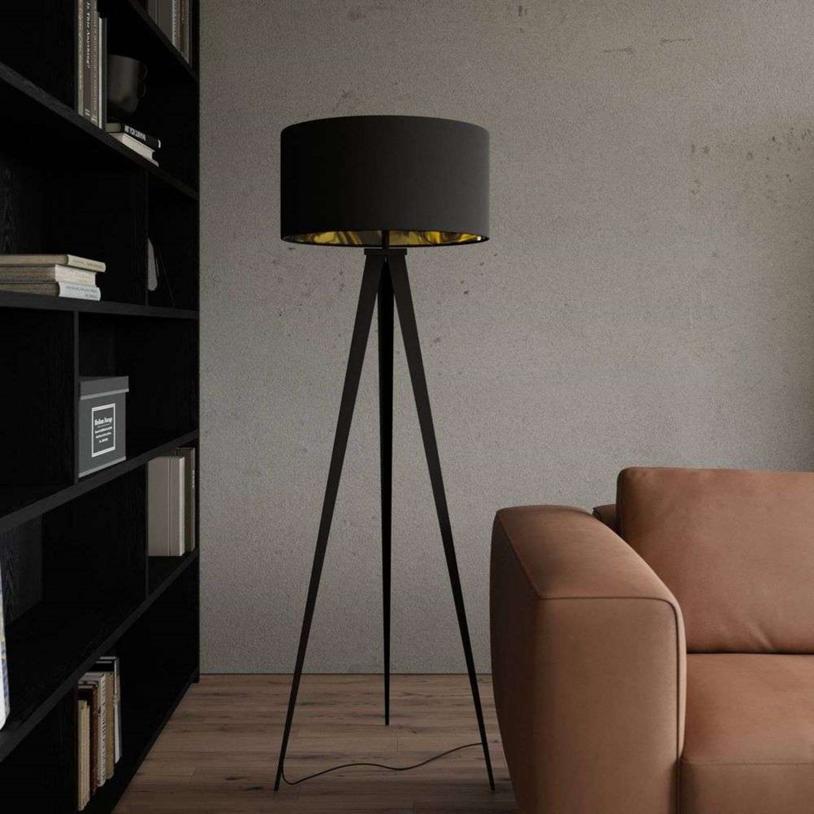 Benik Floor Lamp Black/Gold - Lindby