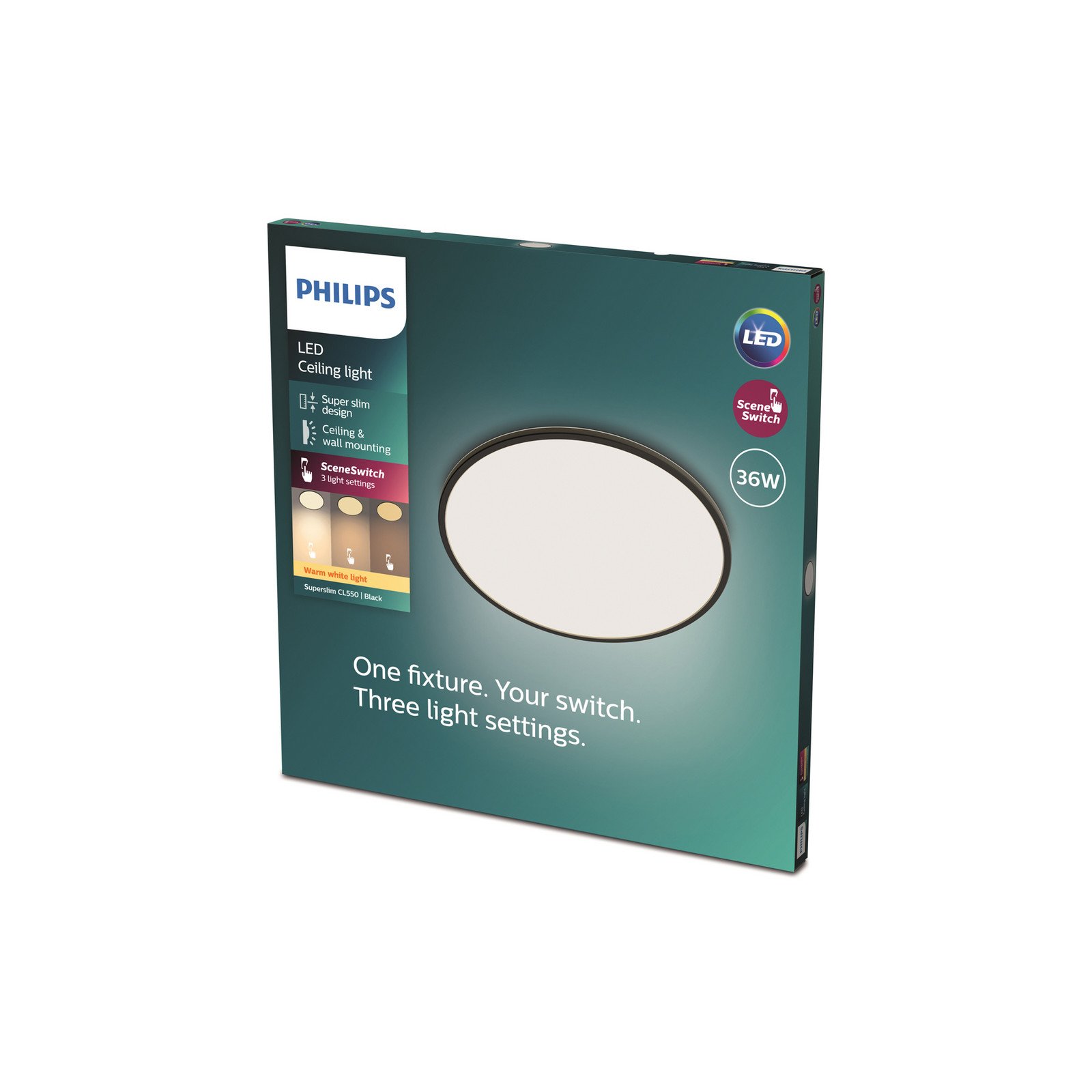 Plafonieră Philips SuperSlim 2.700K Ø54cm negru - Studiu / Birou - Metal