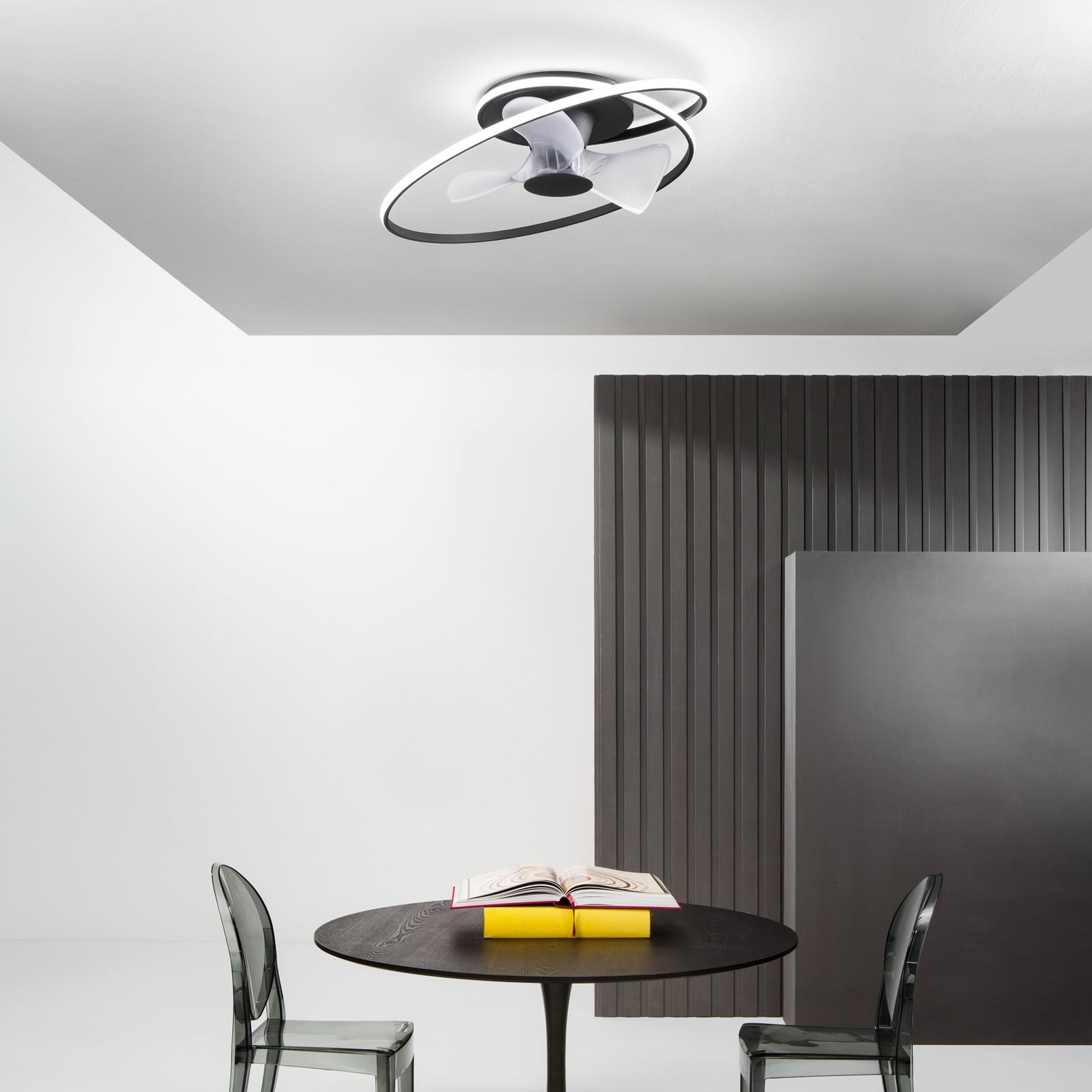 LED-kattotuuletin Storm, musta/valkoinen, Ø 77 cm CCT, hiljainen