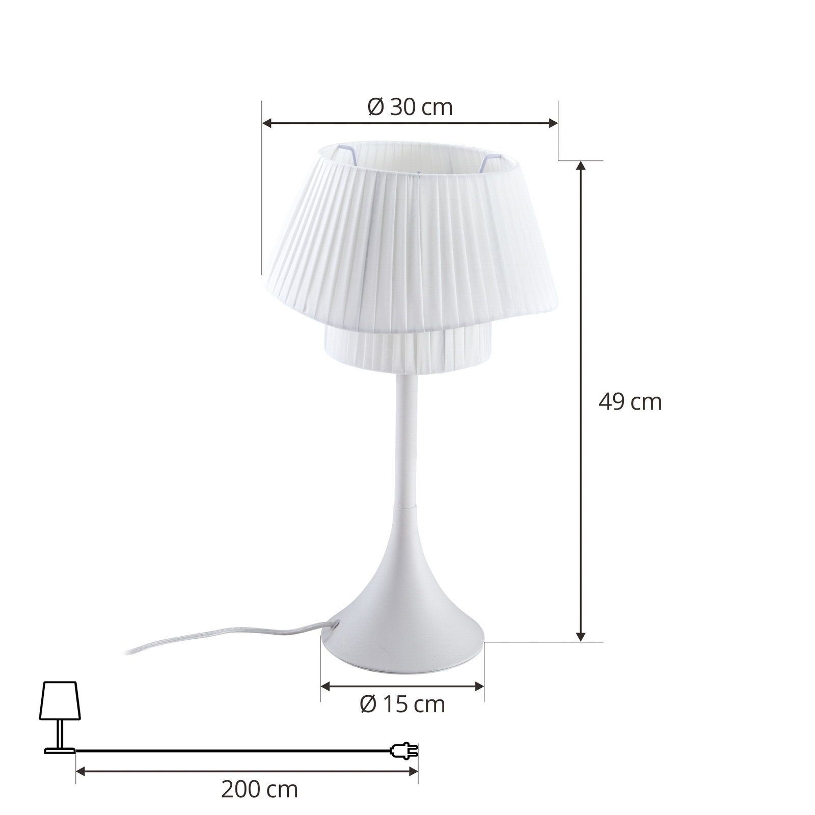 Lampa stołowa Lindby Eryndor, biała, tekstylna, Ø 30 cm, E27