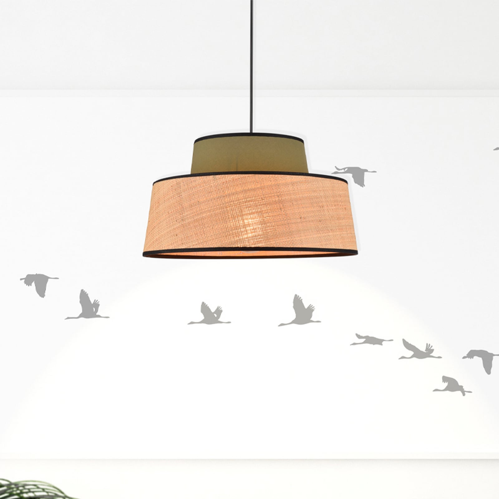 Żyrandol Mallorca, kolor khaki/naturalny, średnica 38 cm, tkanina/liana Żyrandol Mallorca, kolor khaki/naturalny, średnica 38 cm, tkanina/liana