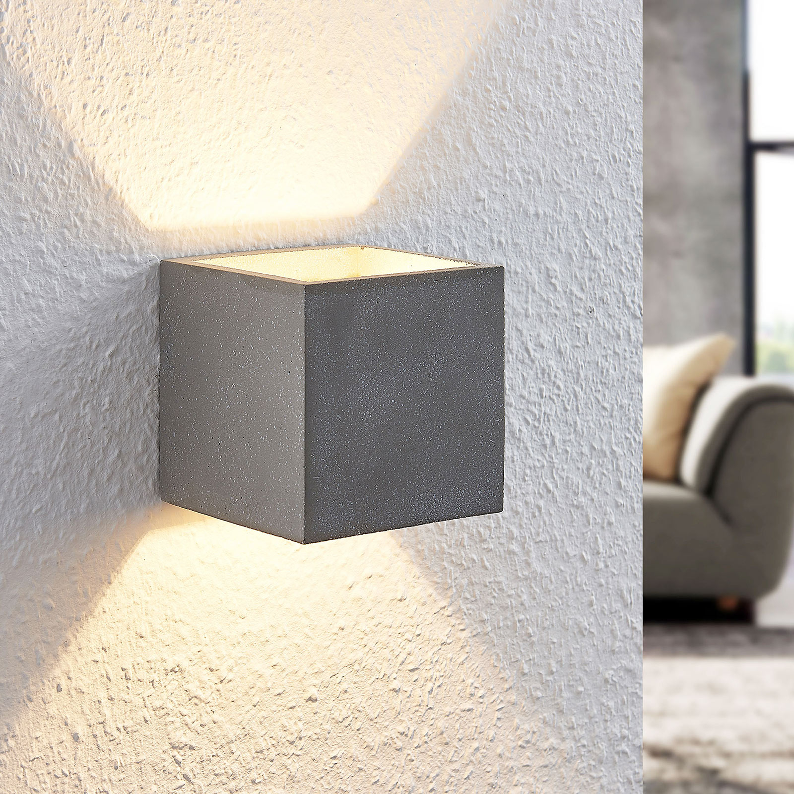 Lindby wall lamp Nellie, grey, concrete, 11.5 cm wide