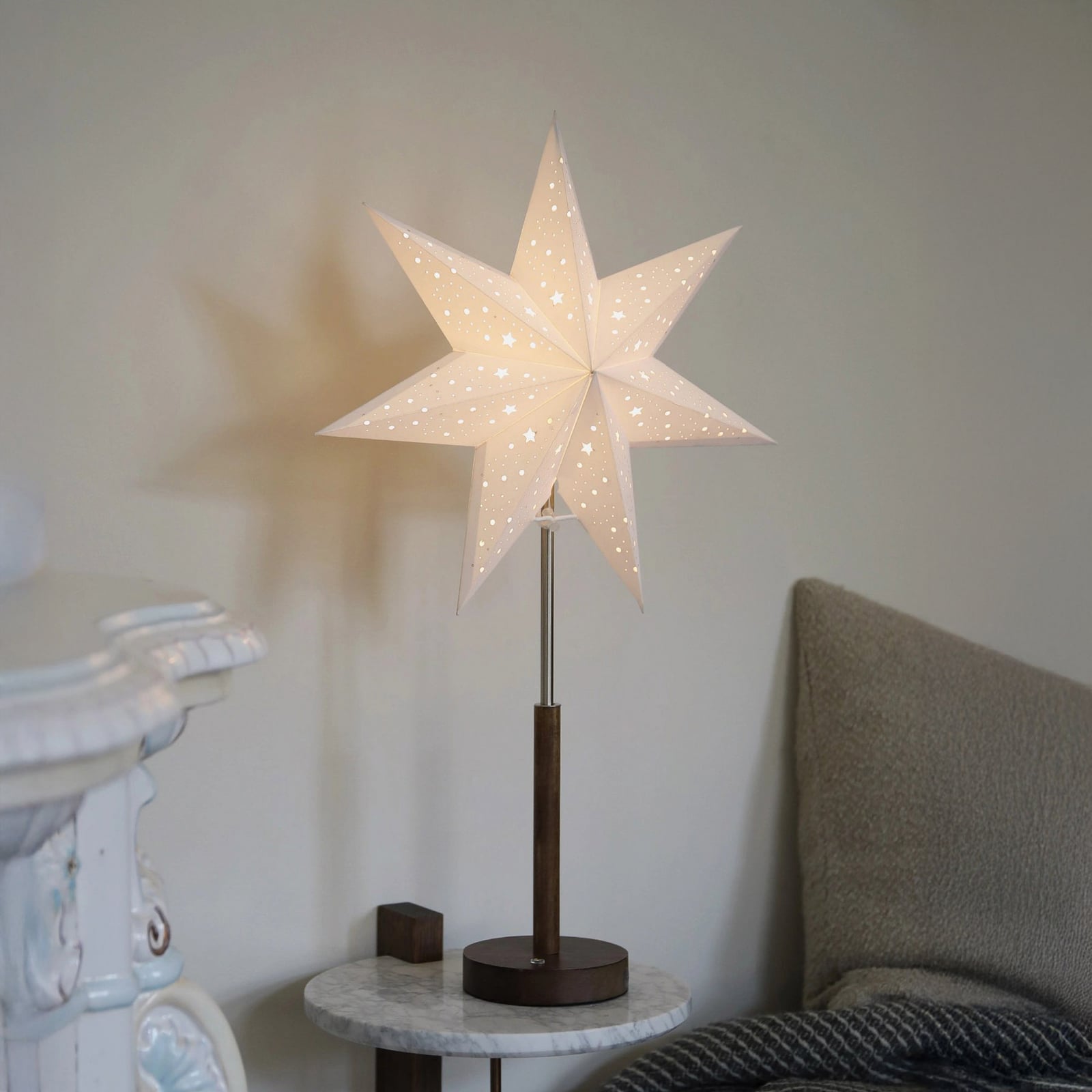 LED-Akku-Papierstern Noella, braun/weiß, Höhe 62 cm
