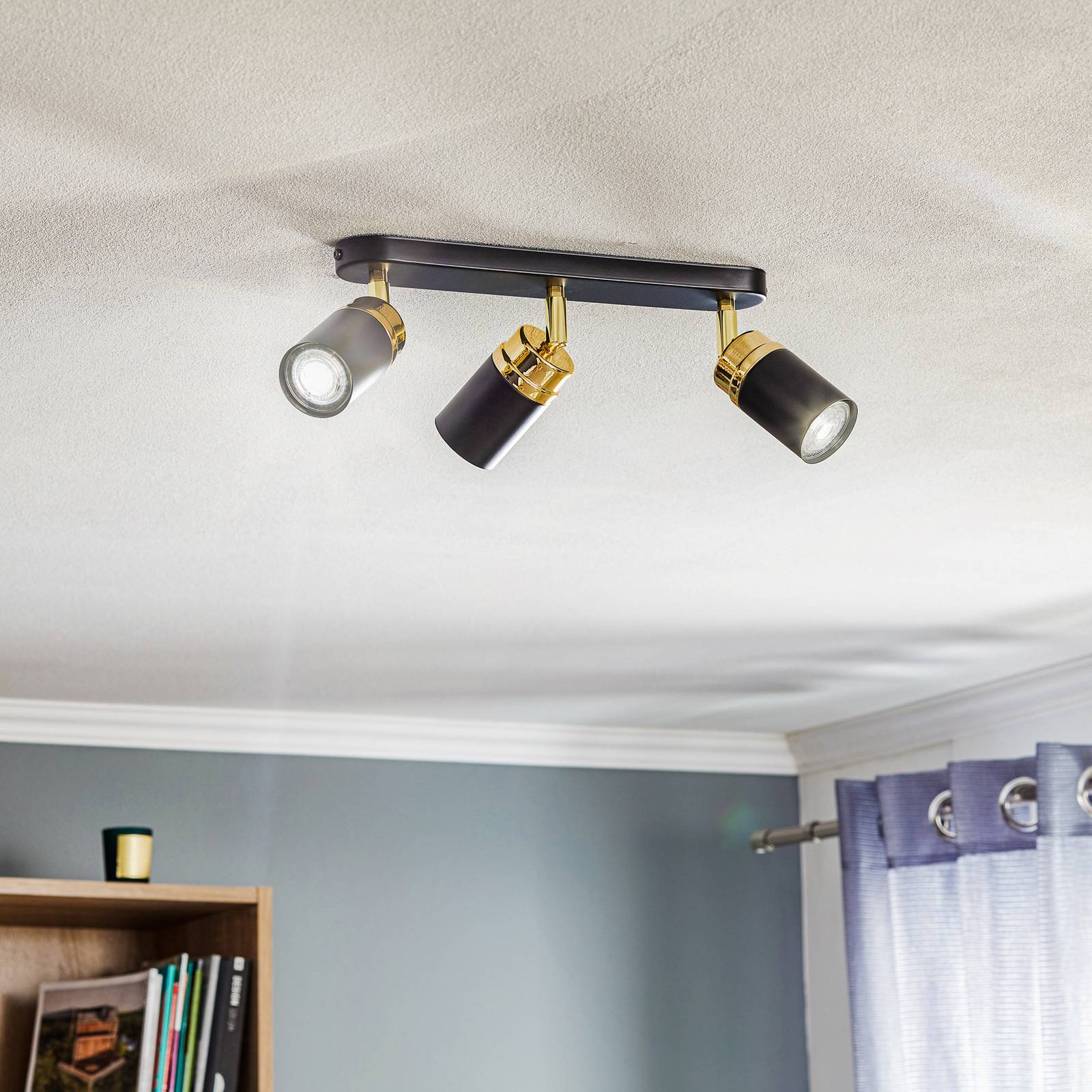 luminex spot pour plafond reno, à 3 lampes, noir/doré