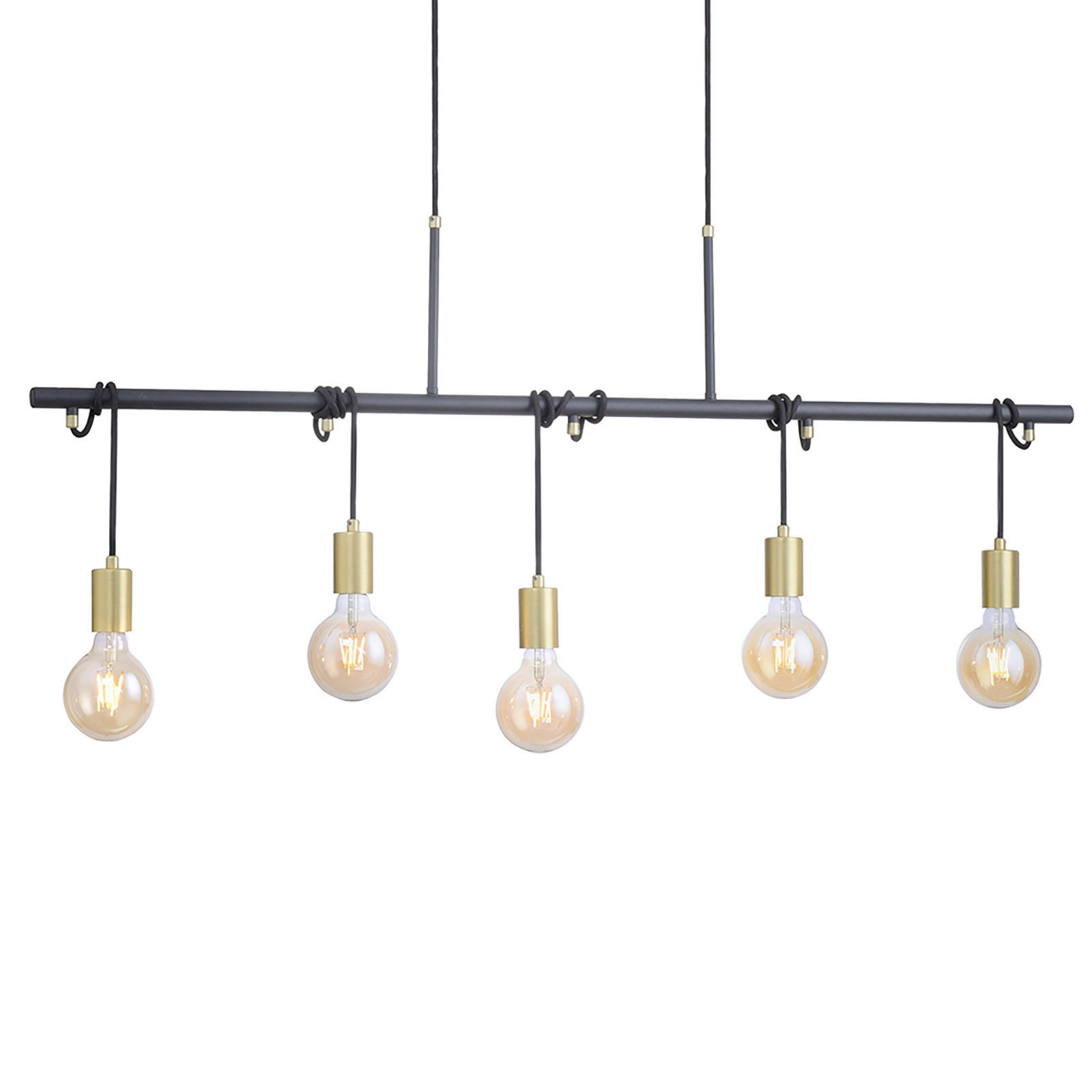 Lampada a sospensione Tamara, 5 luci, ottone/nero