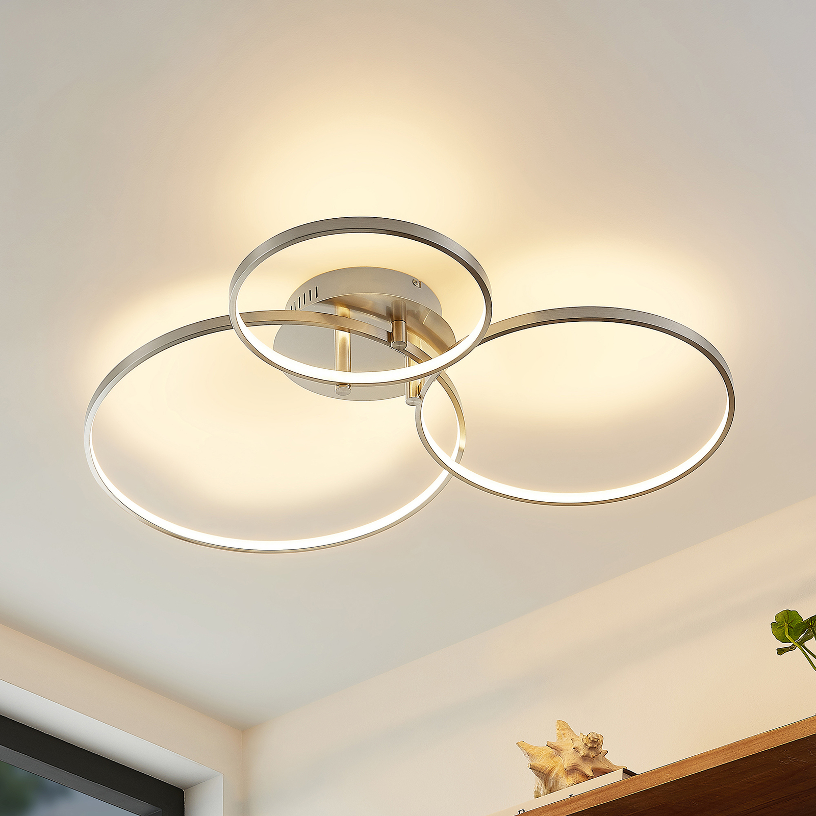 Lindby Rayk LED ceiling light, satin nickel