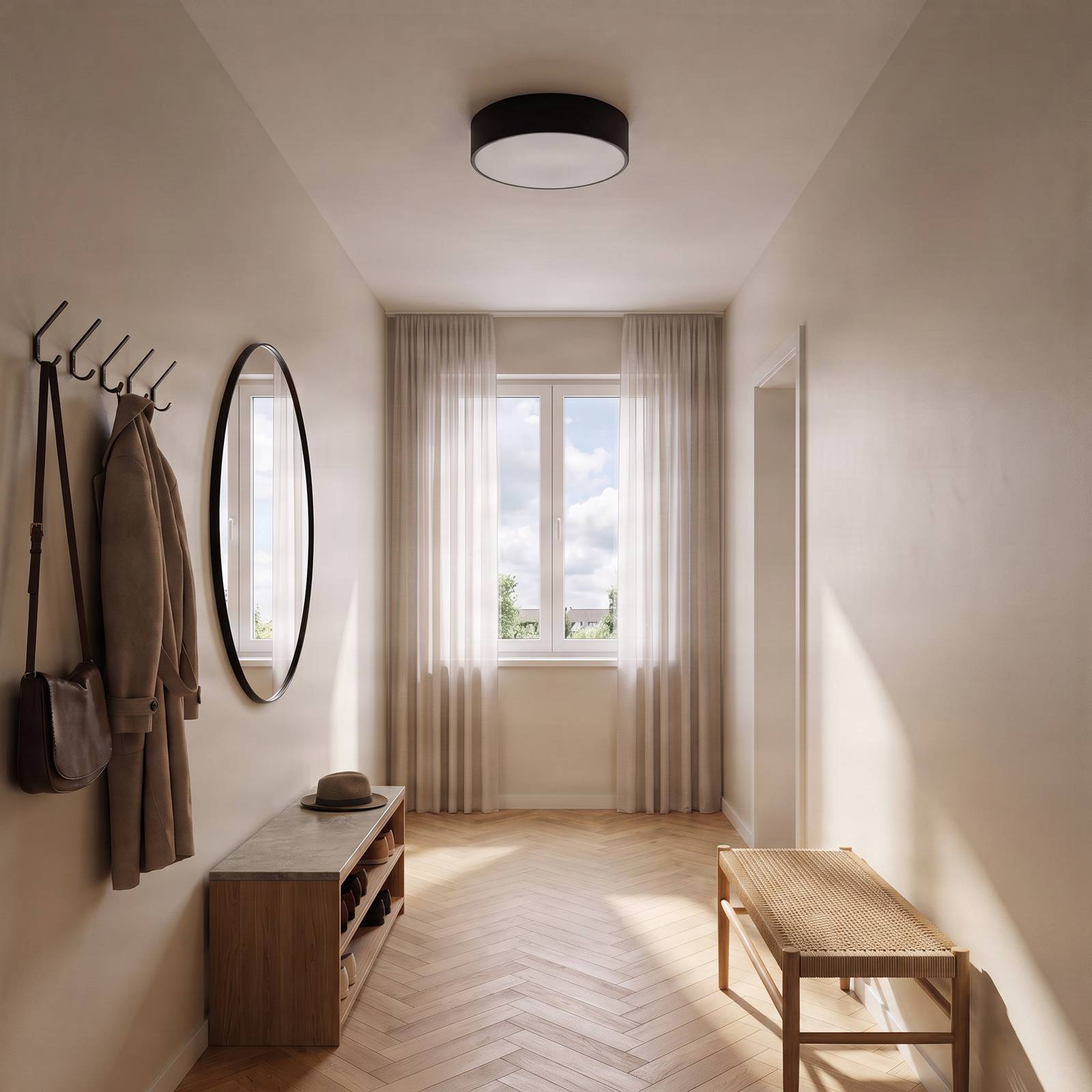 Lampa sufitowa Cleo, Ø 30 cm, IP20, czarna, metal, E27