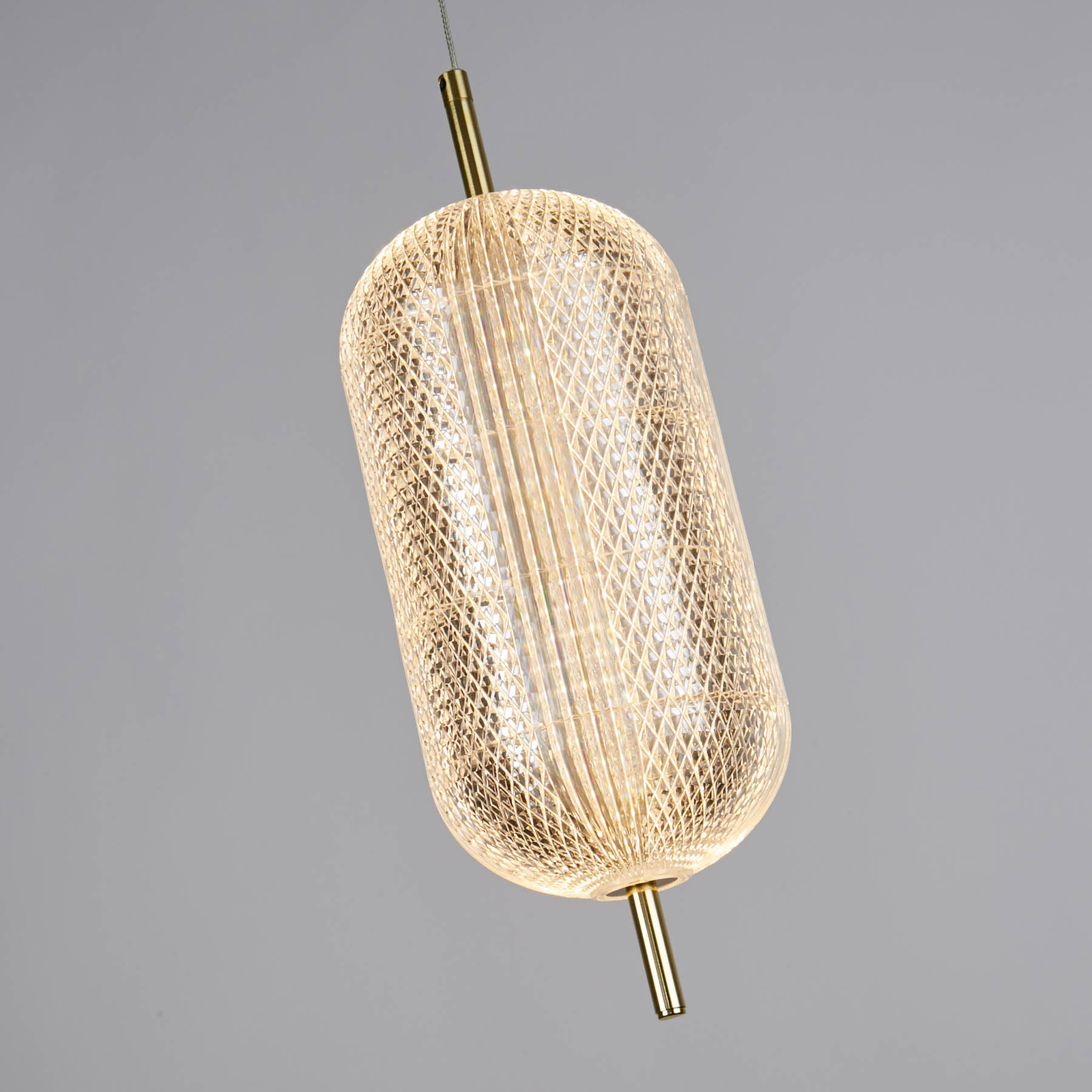 Capsule LED pendant light, brass-coloured, iron, acrylic