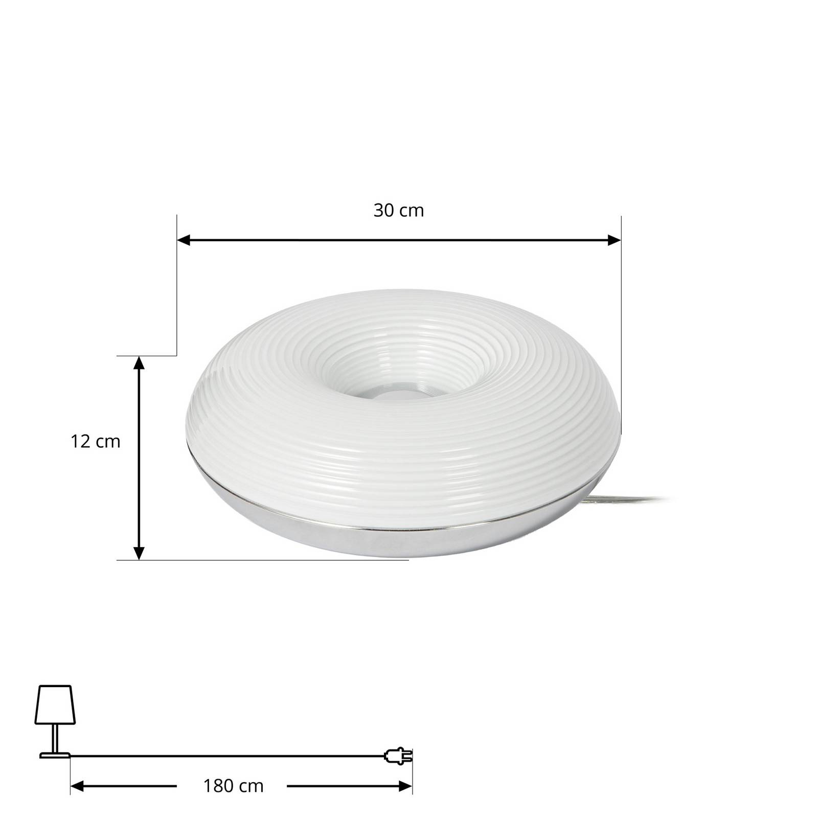 Lampa stołowa LED Lindby Fjora, biała/chromowana, Ø 30 cm, ściemniany, z