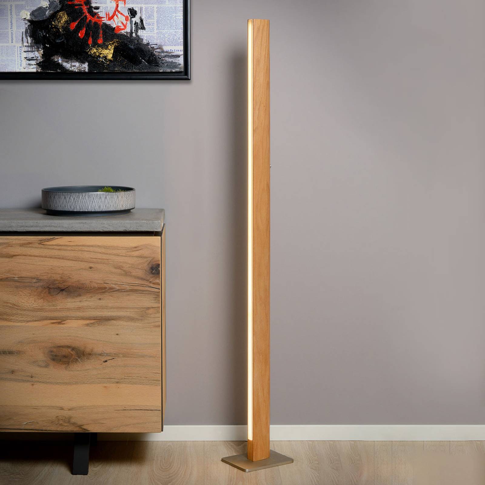 Lucide Lampadaire LED en bois Sytze