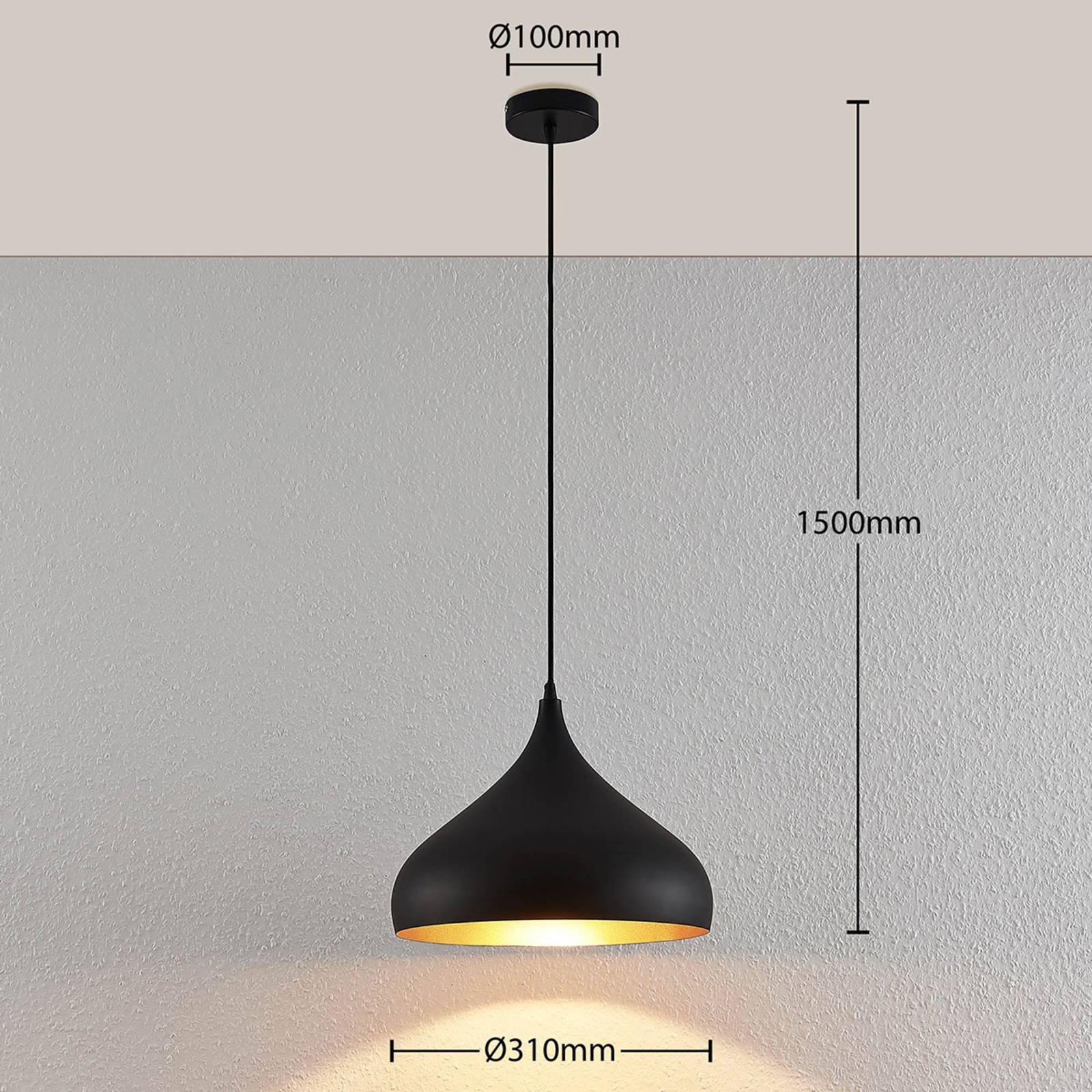 Lampa wisząca Lindby Ritana, czarno-złoty, metal, Ø 31 cm, E27