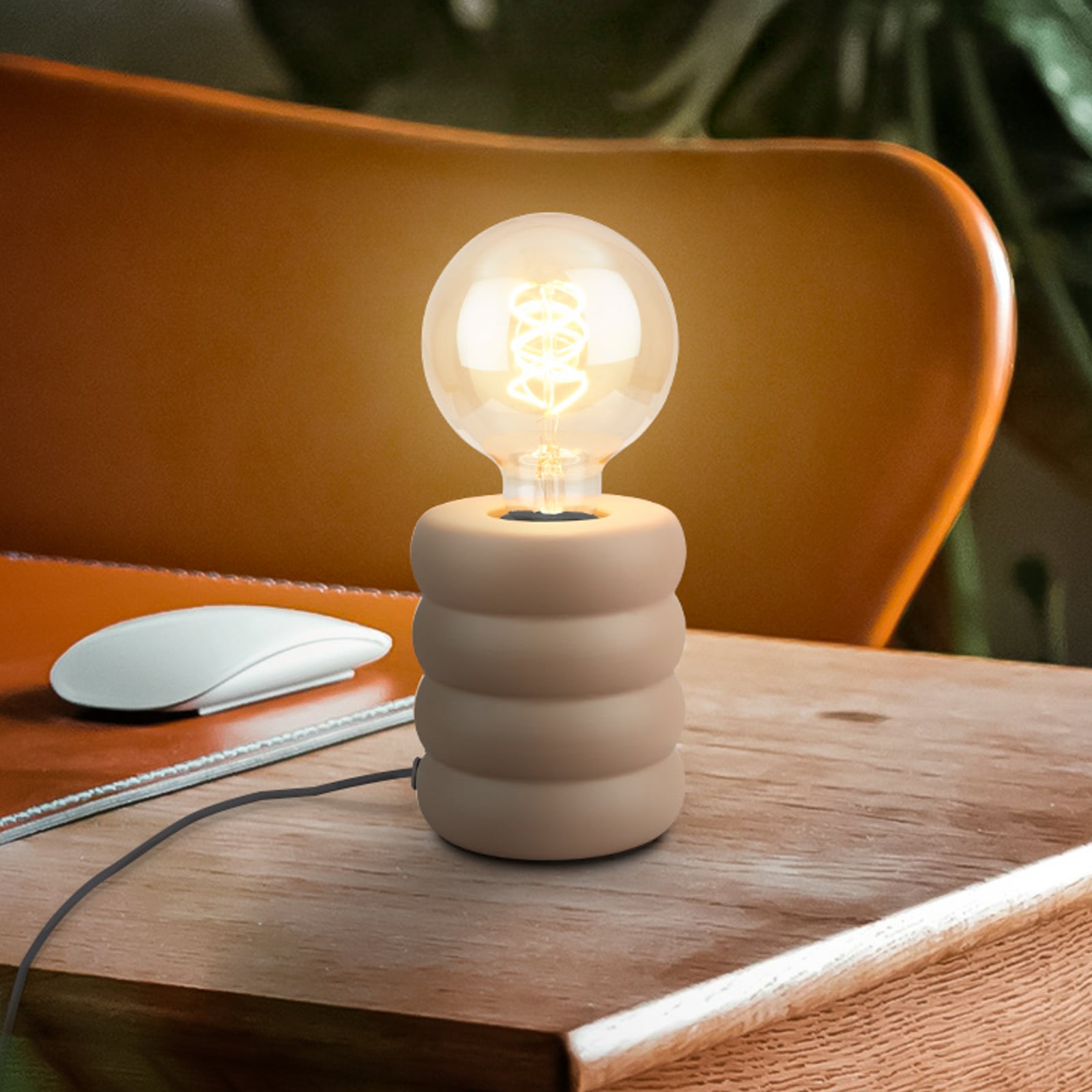 Lampe à poser Foam, marron clair, céramique, E27, 25 W, Ø 10 cm