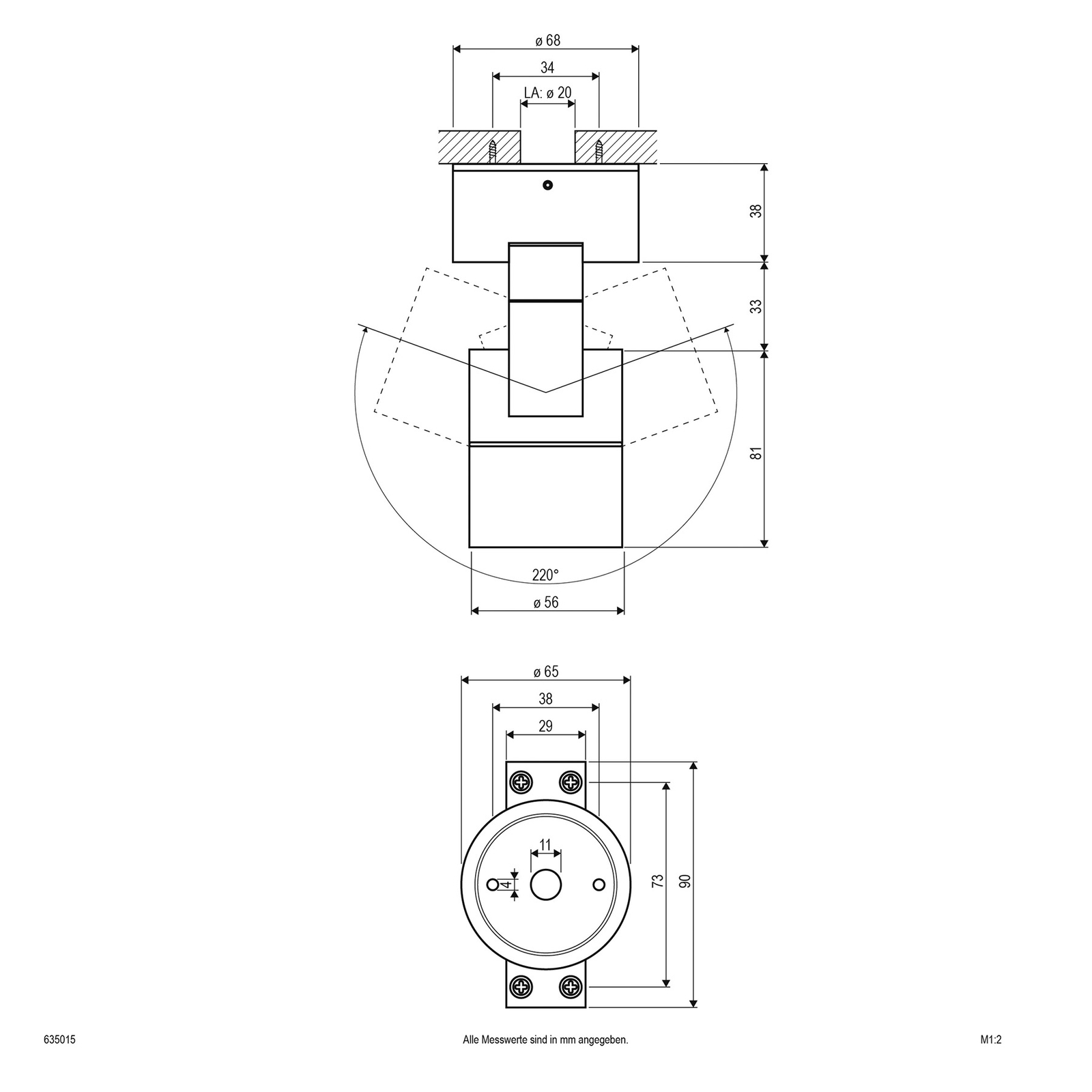 EVN 635015 Прожектор за таван за повърхностен монтаж, IP54, кръгъл,