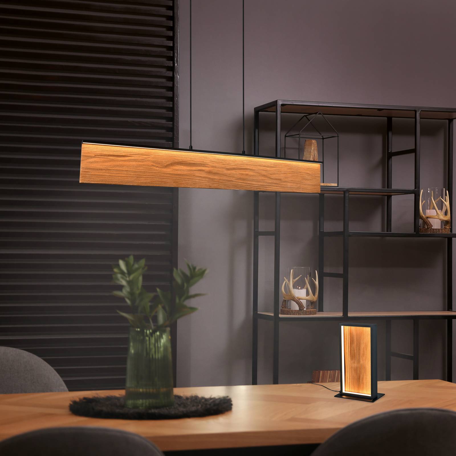 LED-Hängelampe Kalea, Länge 110 cm, holzfarben, Holz günstig online kaufen