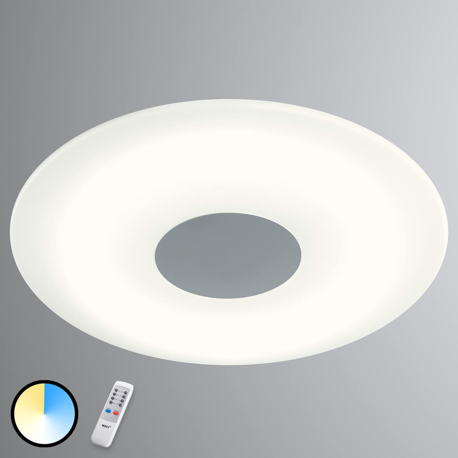 Wofi Kara LED ceiling light, variable luminous colour, for Living / Dining Room, Plastic, metal, 40 W, energy efficiency: A+, H: 6 cm